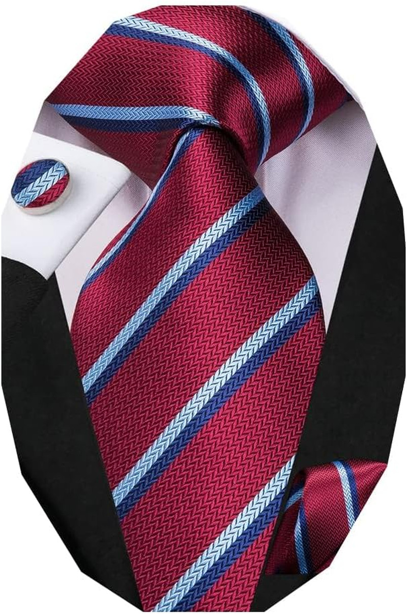 Mens Paisley Striped Tie WOVEN Necktie for Men and Handkerchief Cufflinks Set We