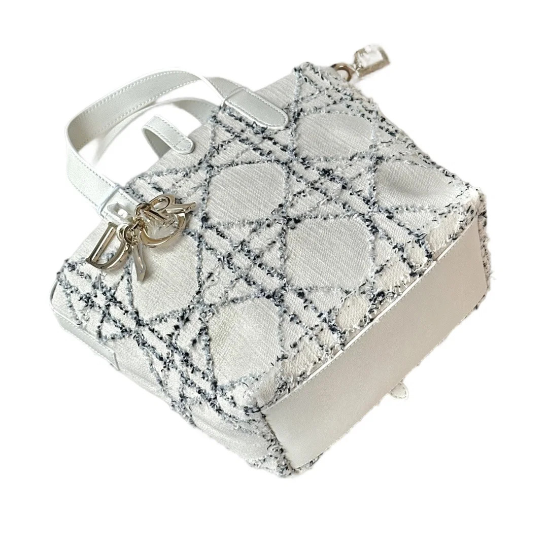 Dior Small Toujours Vertical Beige Navy Blue Terry Cloth Calfskin (zz072326i8r)