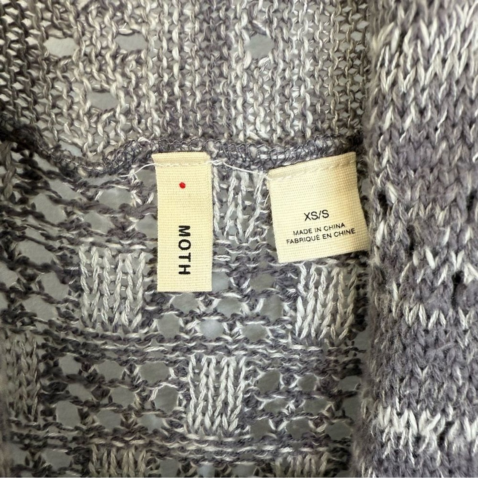 Moth Gray Lavena Pointelle Draped Open Front Cardigan Sweater Vest Women XS/S