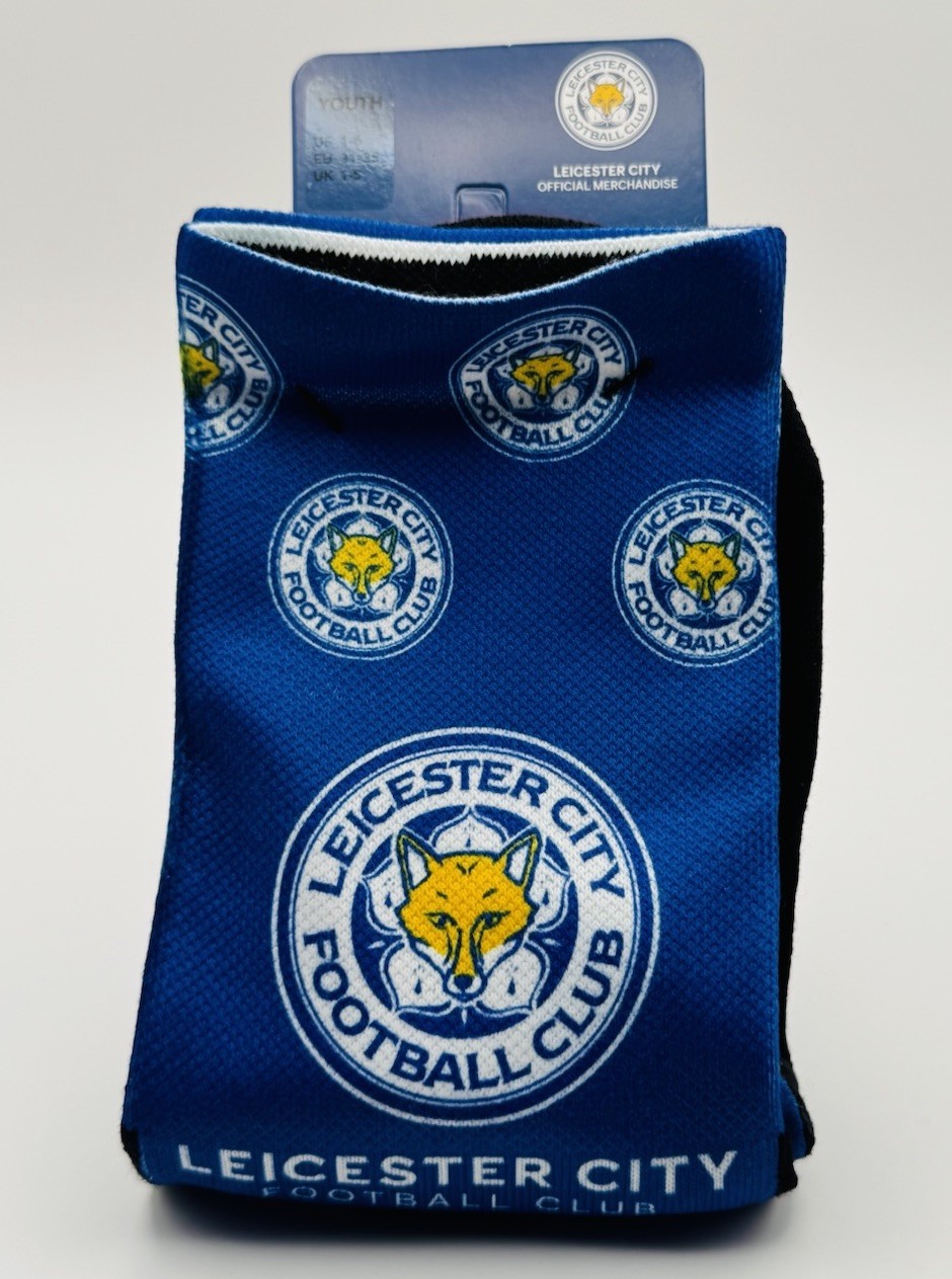 Leicester City Logo Crew Socks Youth/Teens US 1-6 Blue/Black, 1 Pair