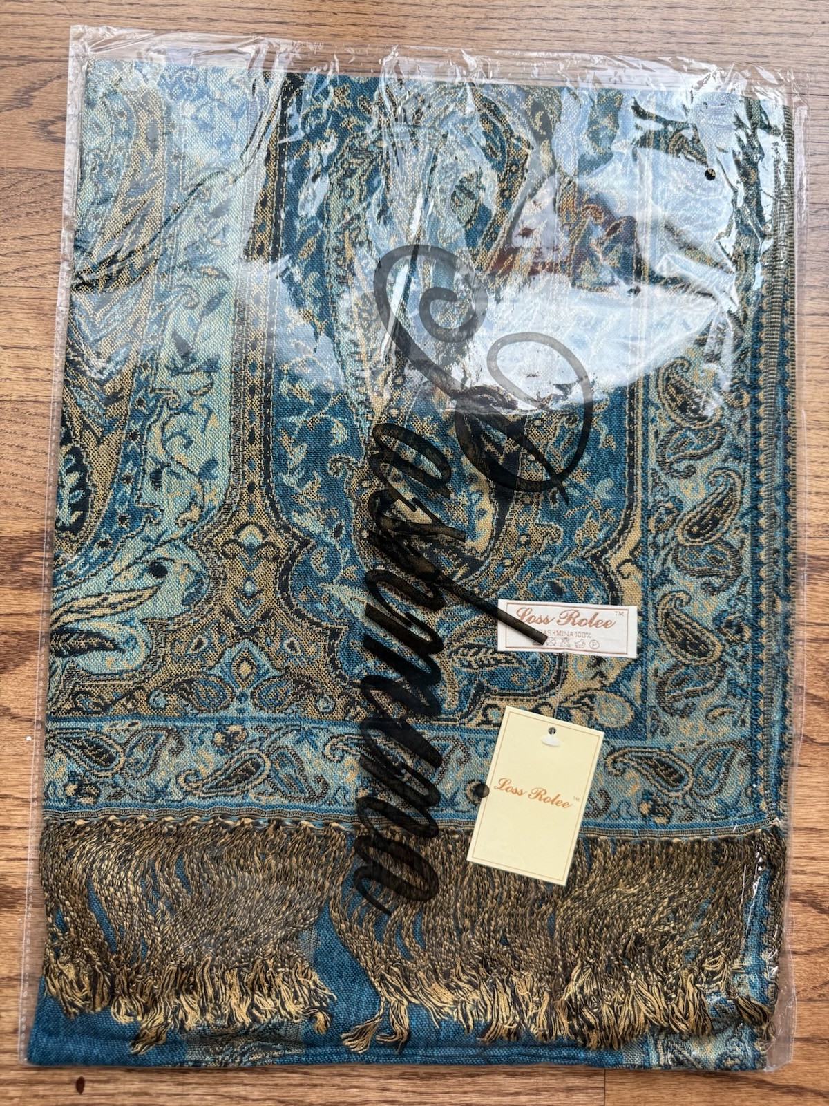 Loss Rolee 100% Pashmina Shawl Wrap Teal Blue Paisley Fringe New With Tags