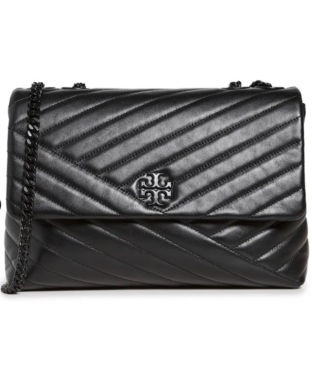 Tory Burch Kira Black Chevron Quilted Leather Chain Strap Shoulder Bag Flap