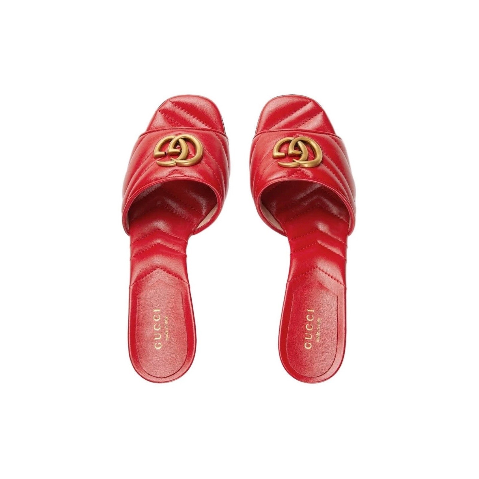 Gucci Marmont Red Matelasse Leather Double G Slide Sandals Mules 37 608961