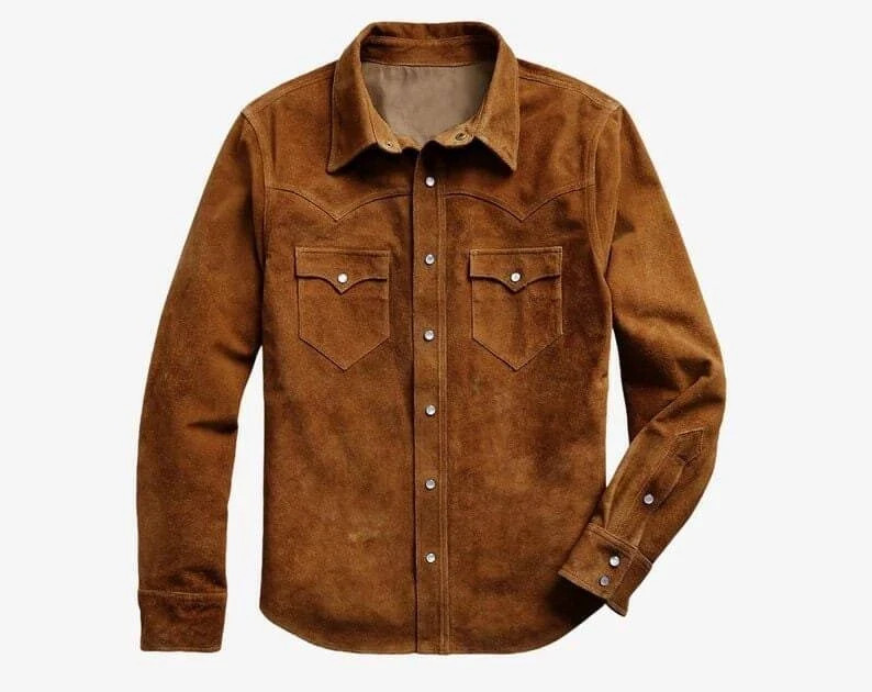Men Suede Leather Trucker Premium Western Wear Shirt – Suede Leather Shirt