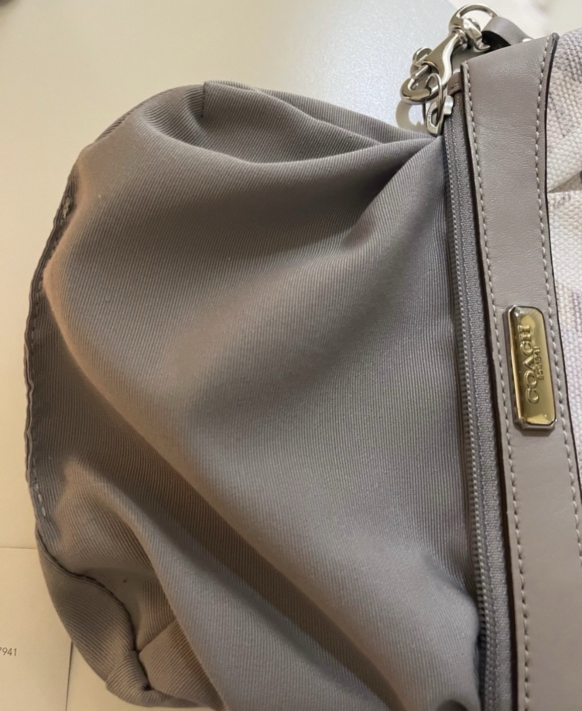 Coach Signature Gray Logo Wristlet Zip Pouch Silver Hardware Wrist Strap