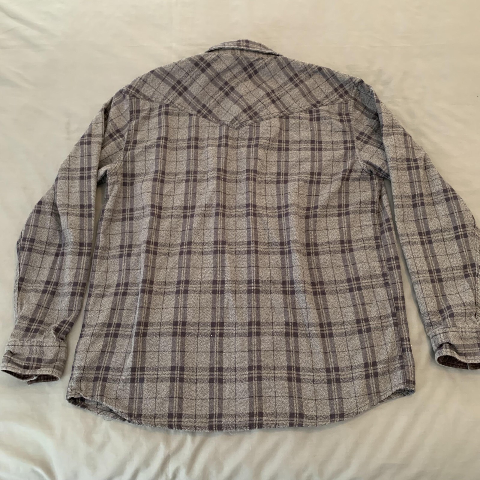 Moon Shine Spirits Shirt Mens Large Gray Plaid Western Pearl Snap Long Sleeve