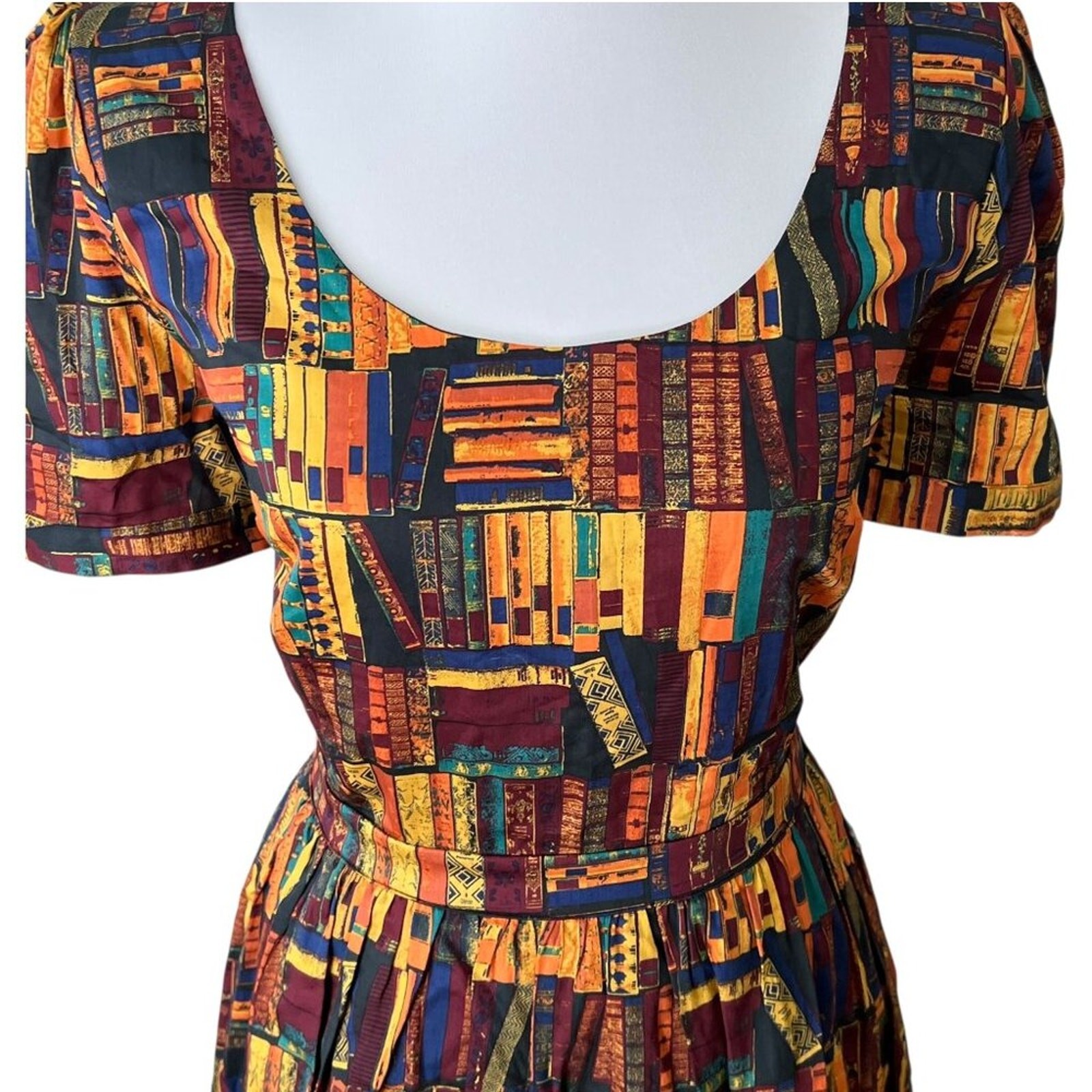ModCloth Large Dress Cotton Retro Fall 50s Library Book Lover Pinup Fit Flare