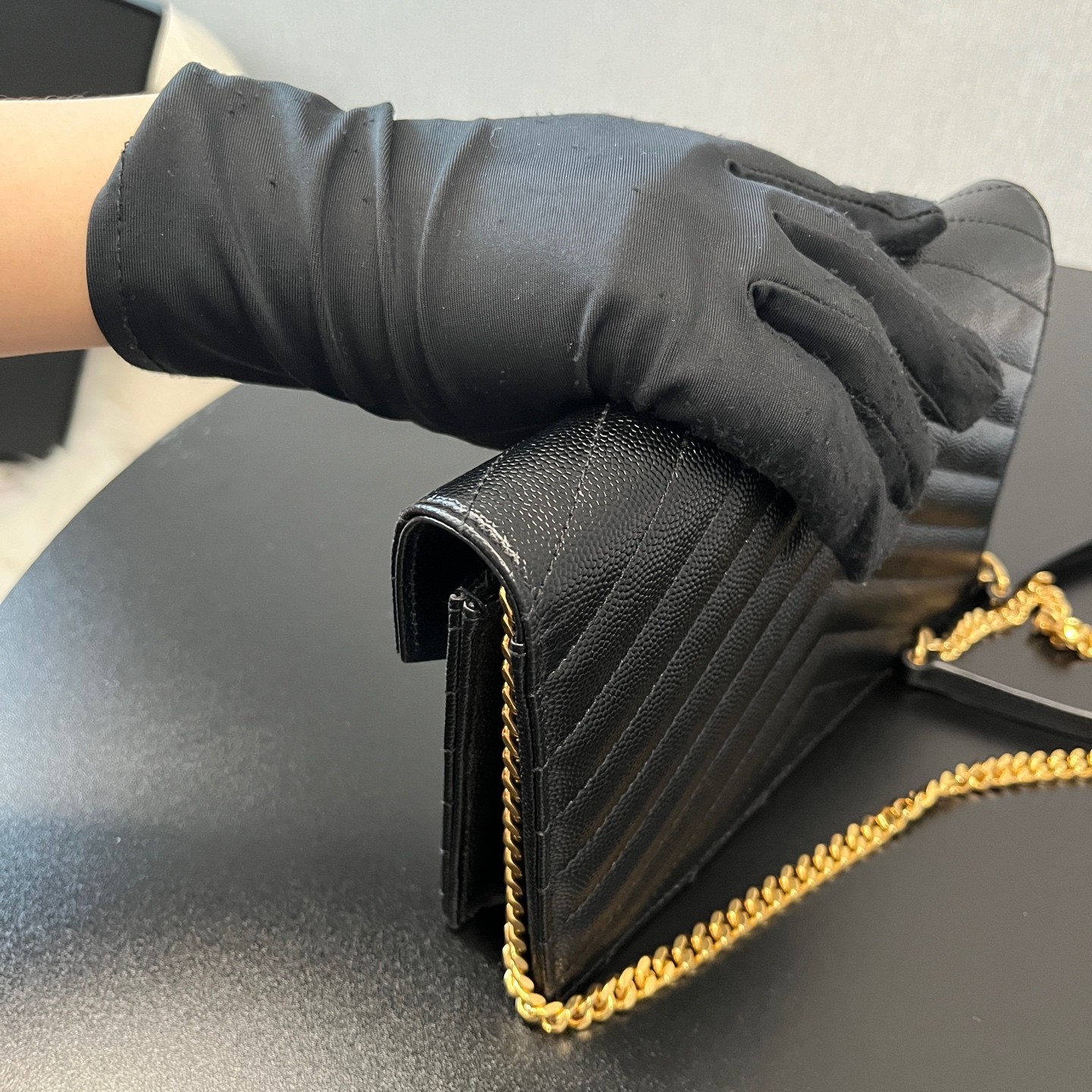 YSL Monogram Envelope WOC Small Black Caviar Calfskin Crossbody US Ship