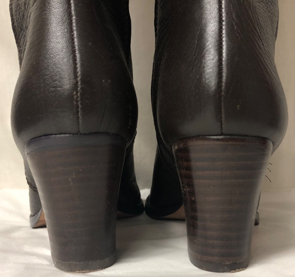 JESSICA BENNETT TALL WESTERN CAMPUS RIDING BOOTS BROWN LEATHER STACK HEEL SZ 6M