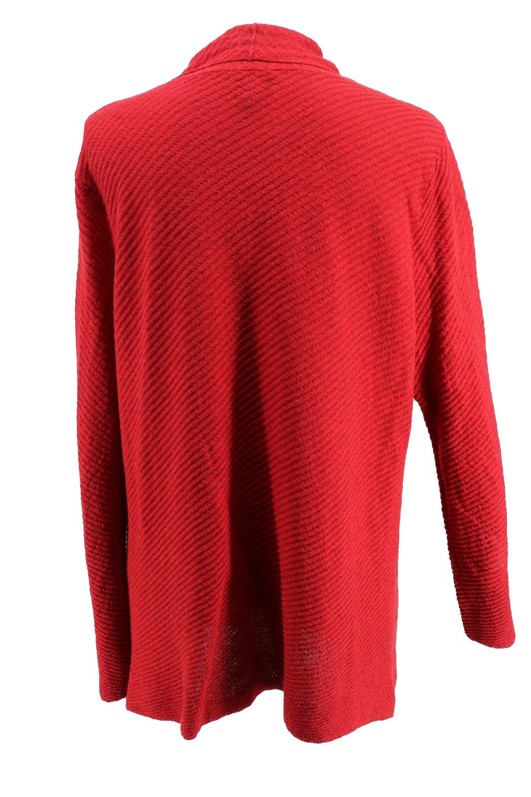 Eileen Fisher All Wool Cardigan Womens 1X Red Knit Open Draped Textured Sweater