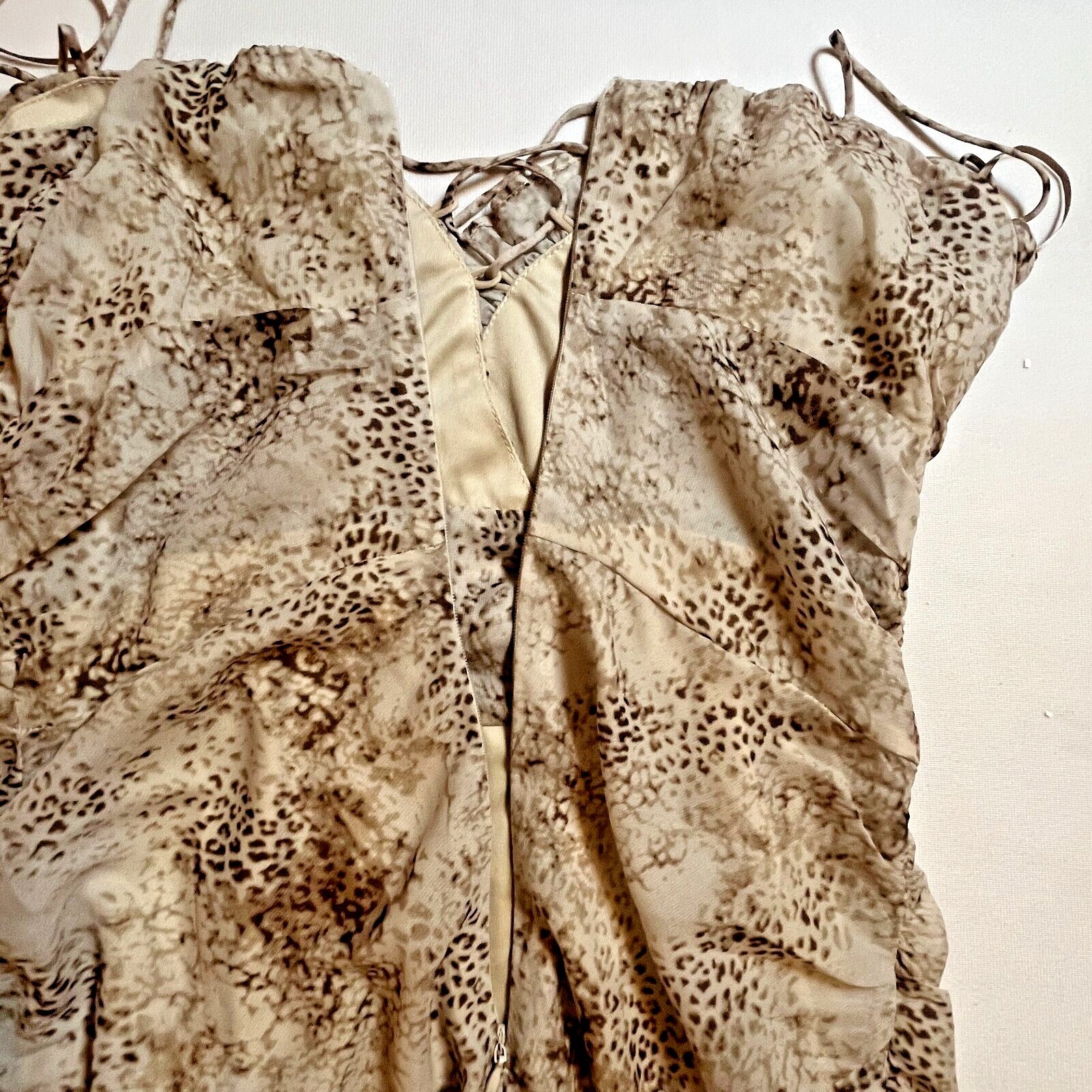 Lioness Under the Same Sun Womens M Animal Print Mini Scrunch Ruffle Dress NWT