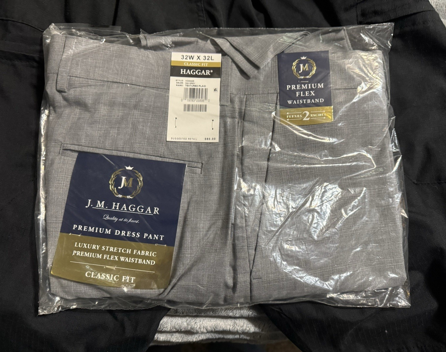Haggar Men’s Dress Pants Gray Plaid Classic Fit Cotton Blend Stretch 32×32