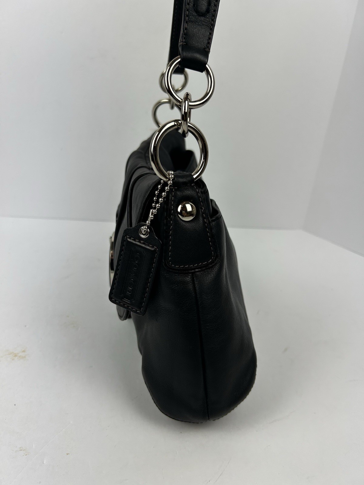 Coach Vintage Black Pleated Soho Y2K Soft Leather w/Buckle Shoulder Bag Flap