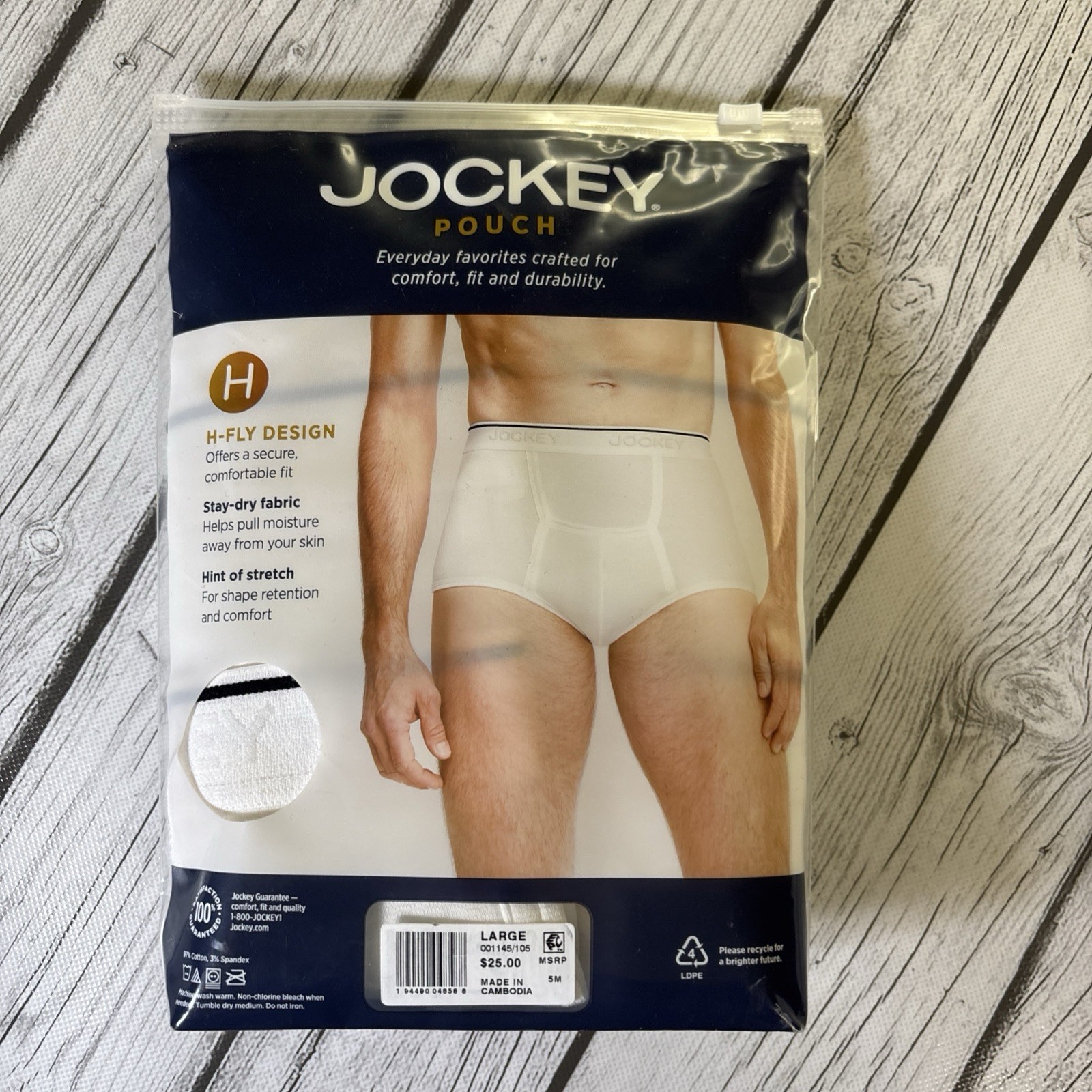 Jockey H-Fly Design Men’s L 36/38 2-3 Pack Full Rise Briefs Cotton Stretch White