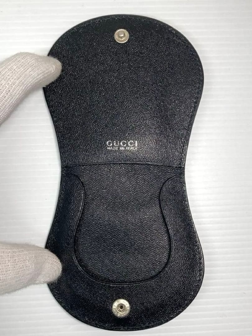 Beautiful Item GUCCI G Logo Leather Coin Case Small Item Holder with Box Black