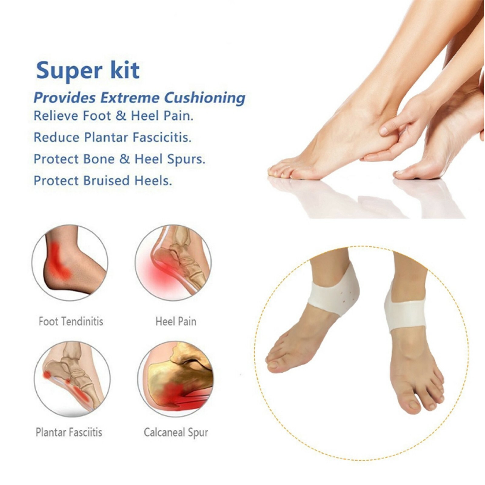 Adore Pro Silicone Gel Heel Foot Protectors Pain Relief Plantar Fasciitis