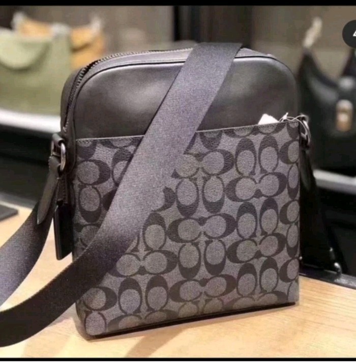 NWT Coach Houston Flight Bag In Signature Canvas Gunmetal/Charcoal/Black