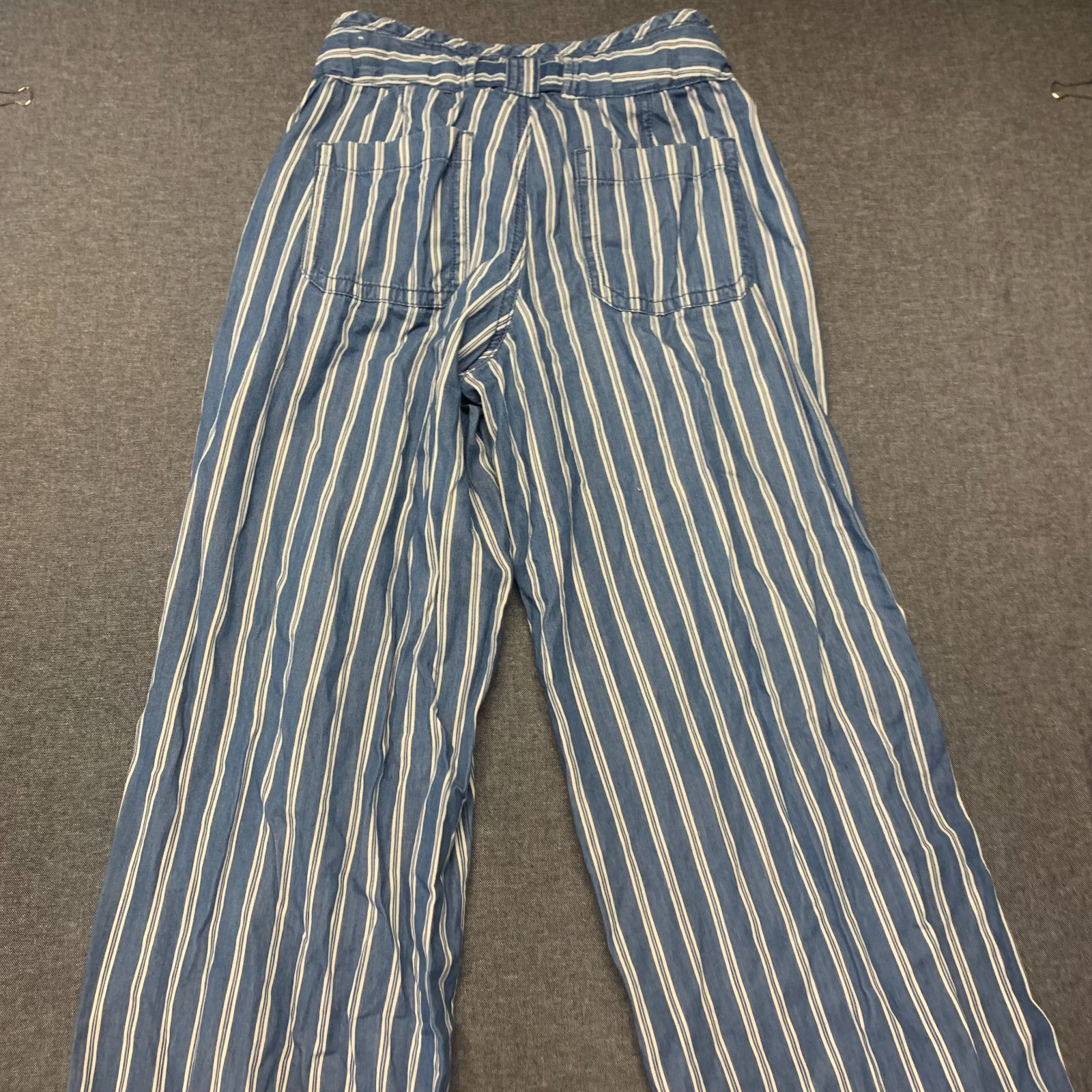 American Eagle Womens Paperbag Pants Size 0 Blue Striped Relaxed Fit 100% Cotton