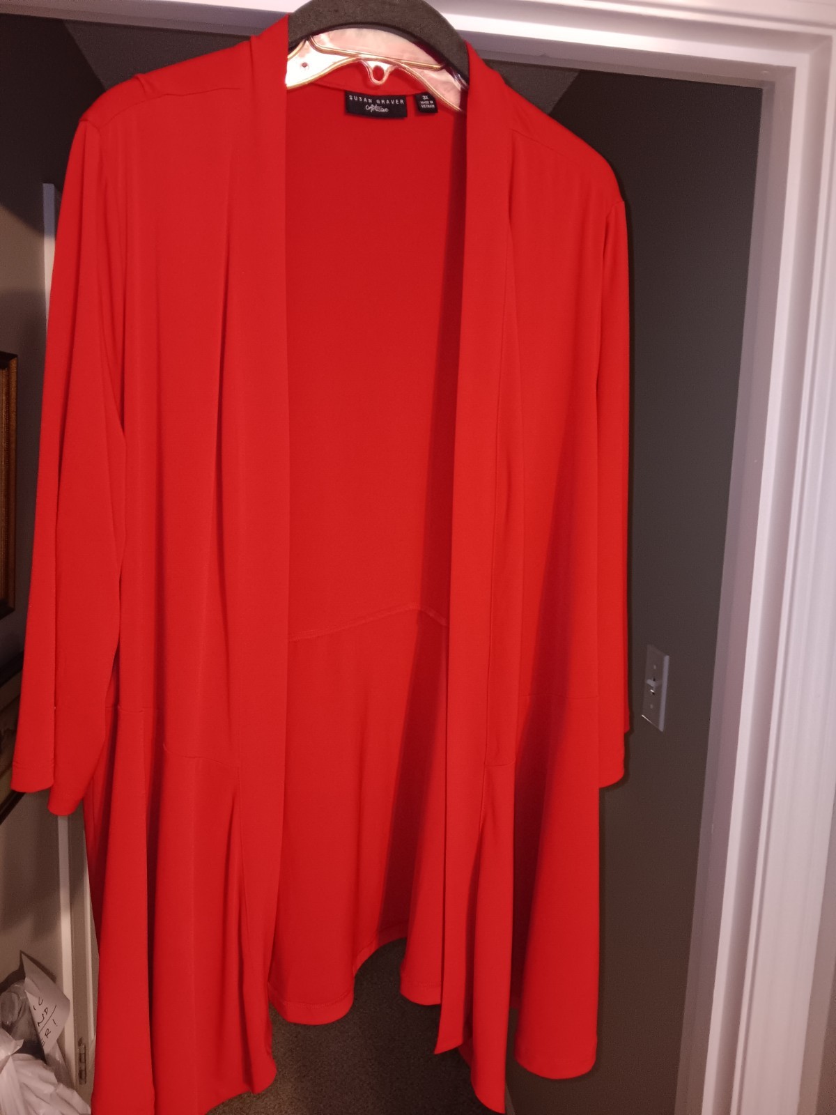Nice! Susan Graver Liquid Knit RED SZ 3X open no Closure cardigan Swing Jacket