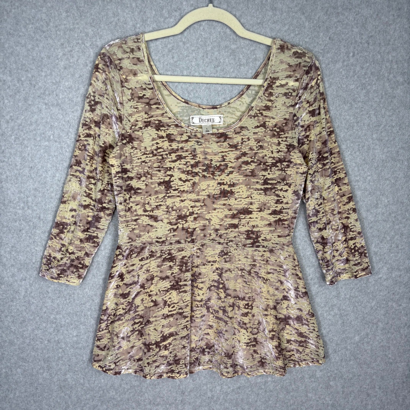 Decree Velvet Burnout Babydoll Top Large Tan Mauve Abstract Fairy Grunge Y2K