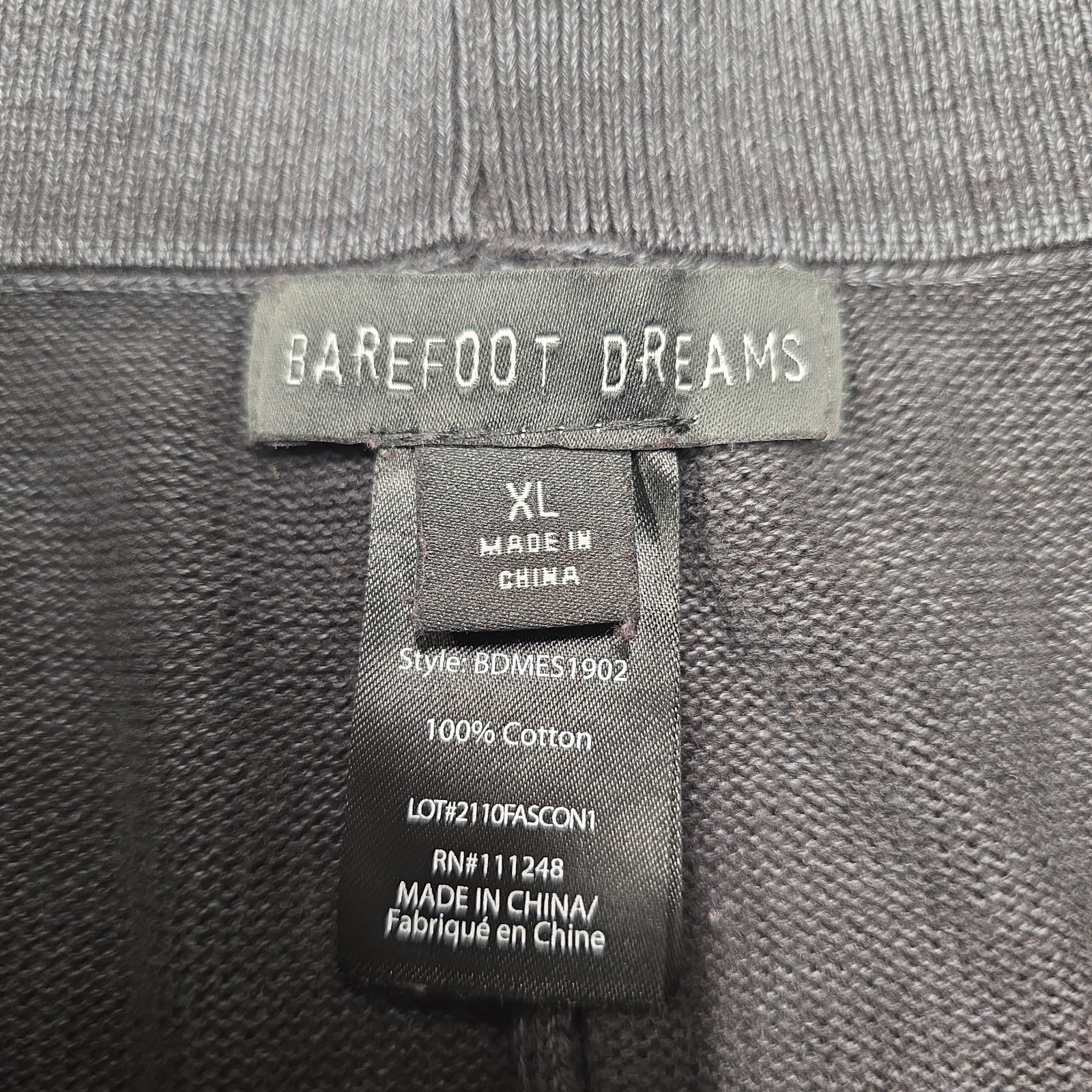 Barefoot Dreams Mens Sunbleached Jogger Pant XL Gray Cotton BDMES1902 Loungewear