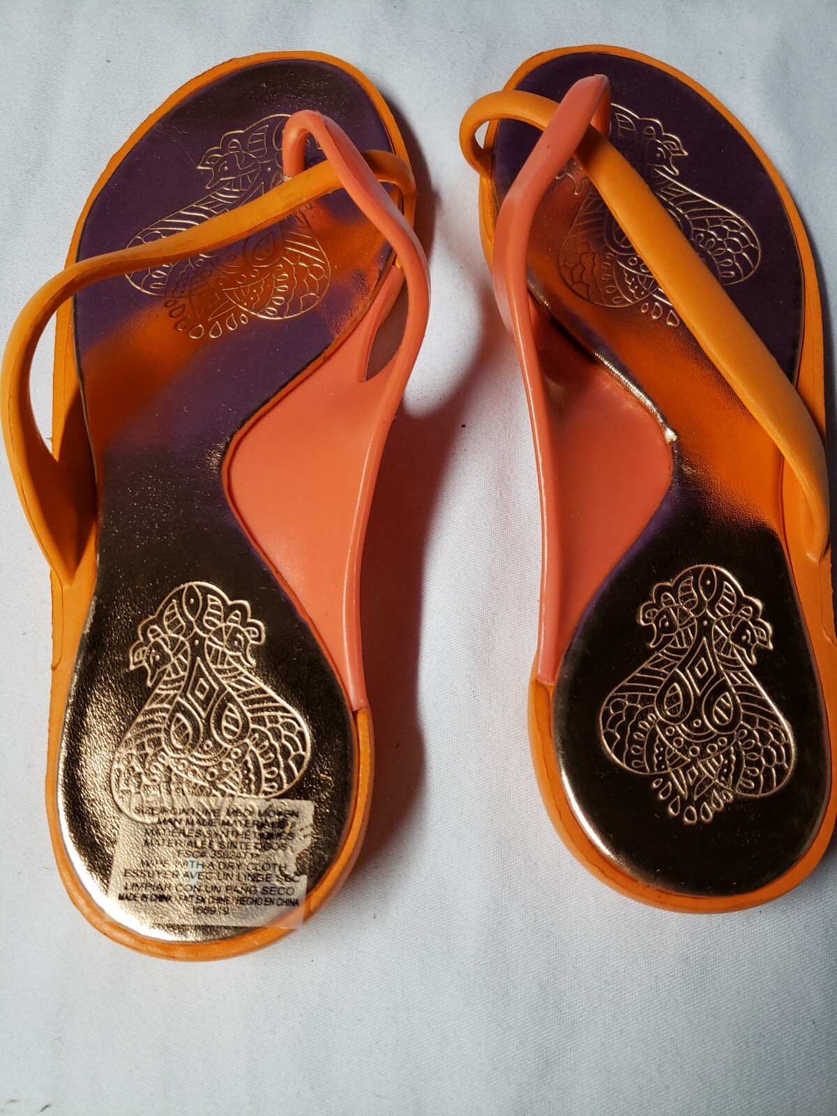 Bright THONG SANDALS, ORANGE, sz M, man made materials.