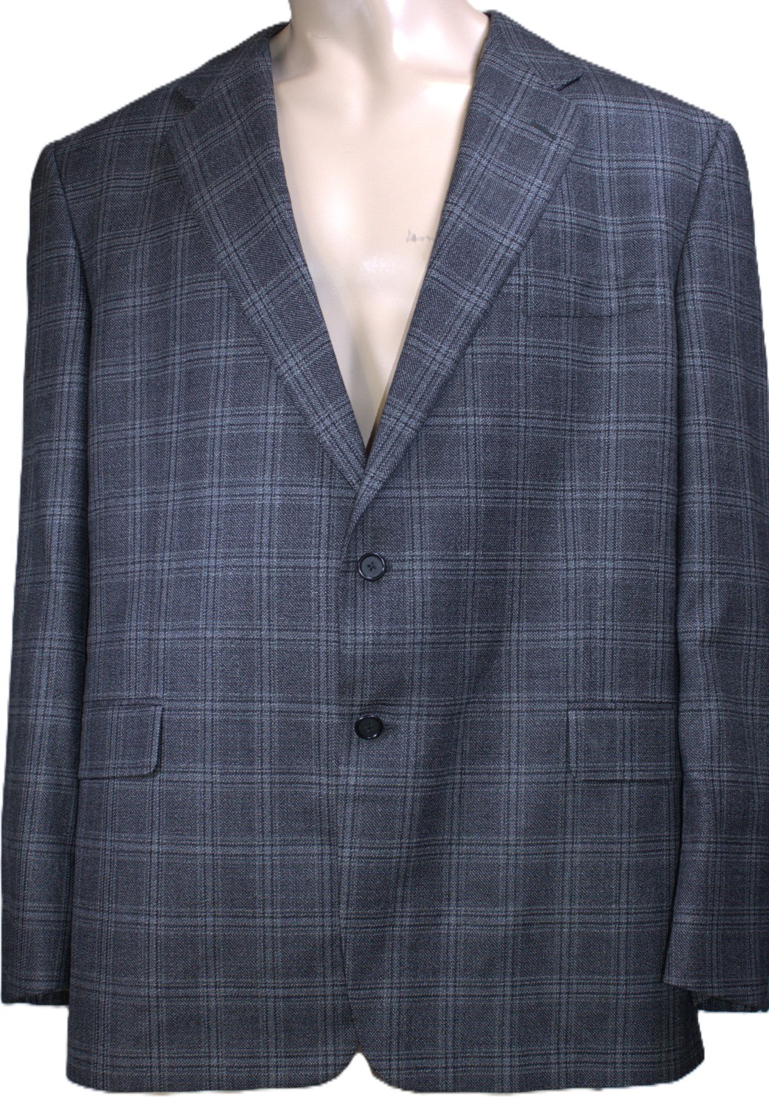 Hickey Freeman Blazer Mens 48R Charcoal Plaid Silk Worsted Wool 2 Button 1 Vent