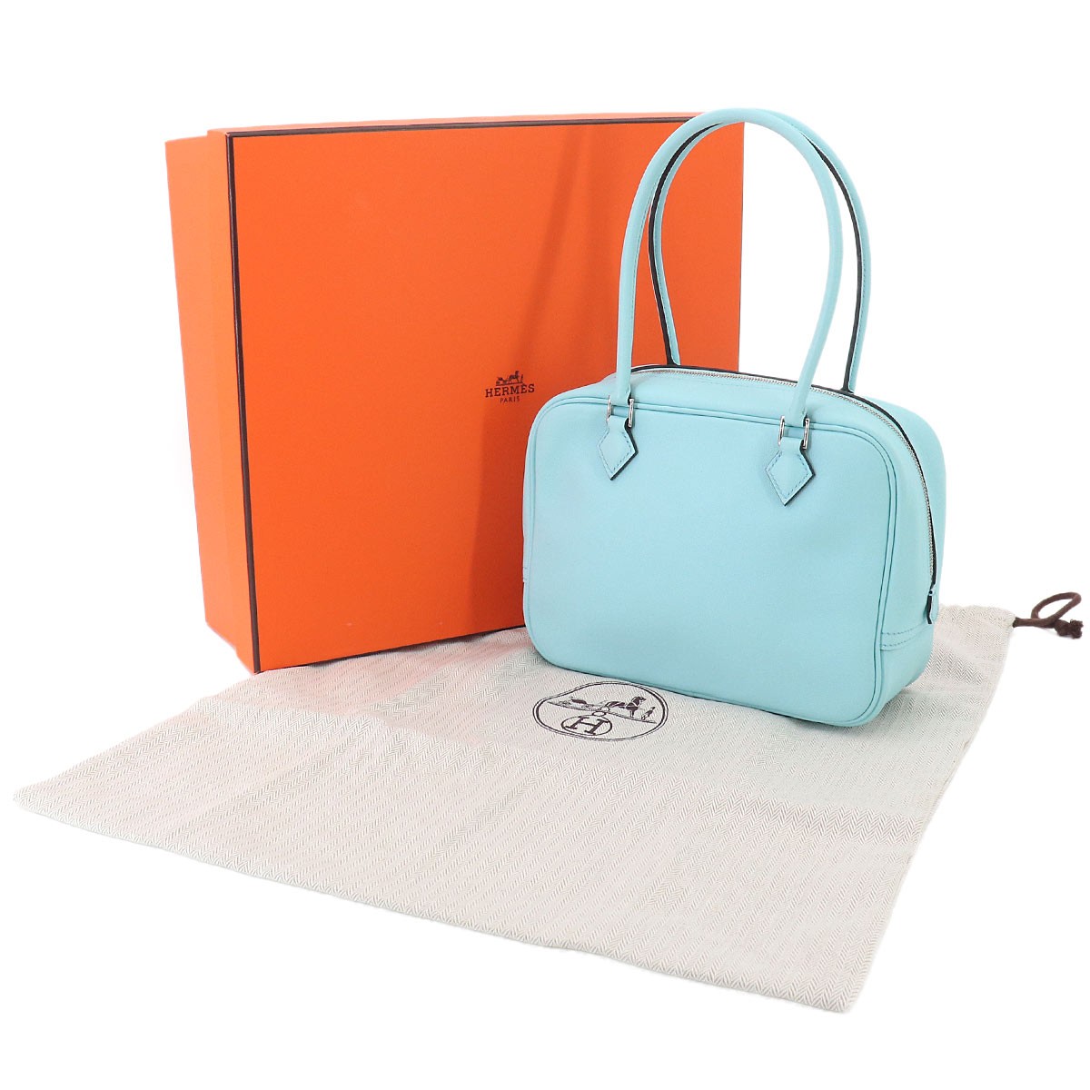 HERMES Mini Plume 20 Hand Bag Veau Swift Bleu Zephyr Purse 90329291