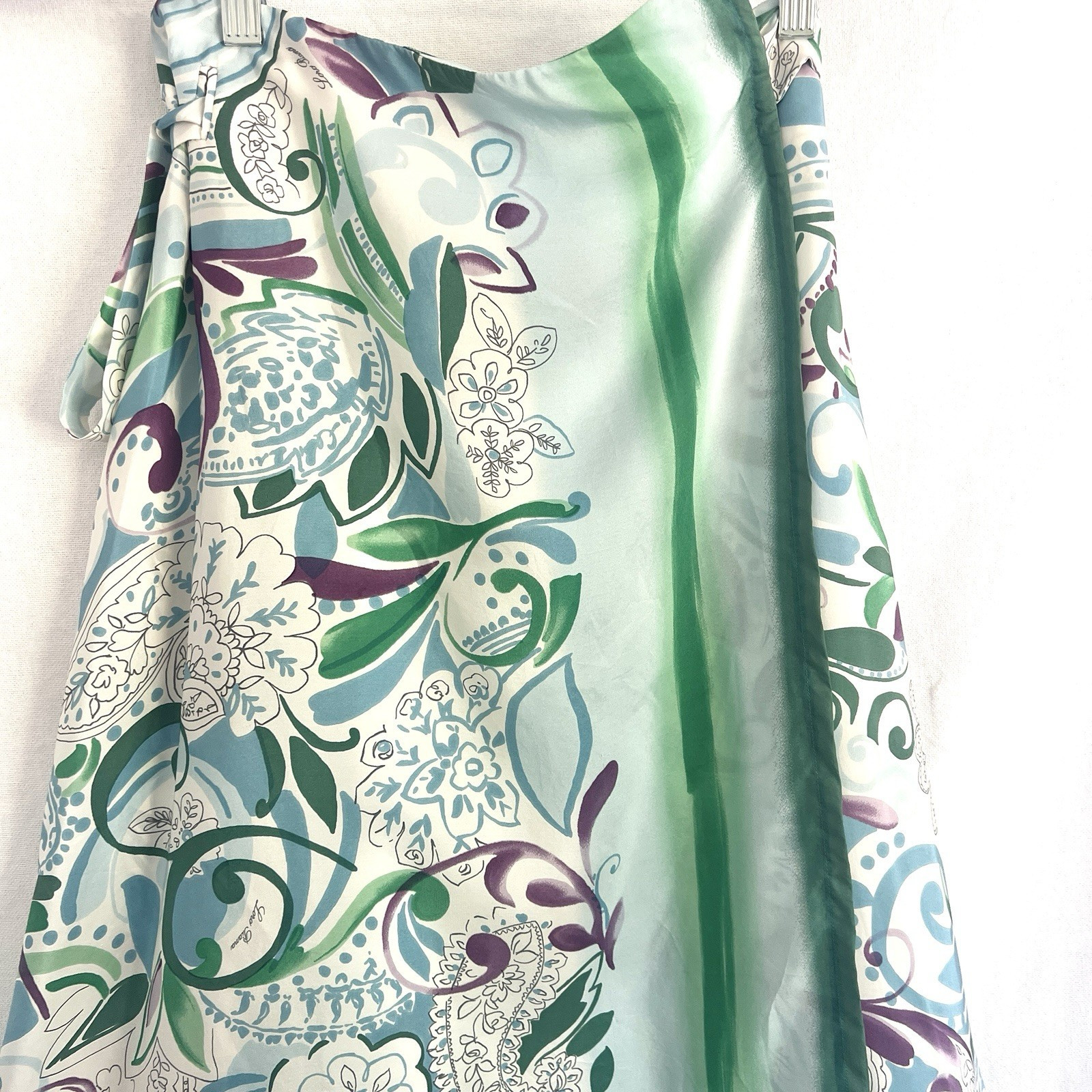 Loro Piana Silk Maxi Wrap Skirt Green Paisley Italy High Waist