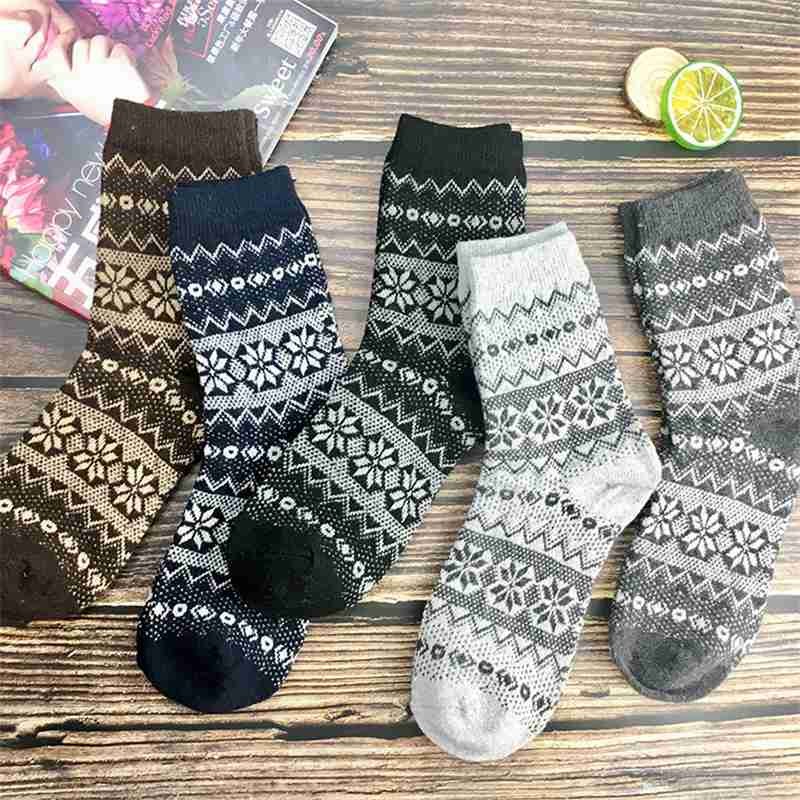 Knitted Crew Socks+ 4%Sheep wool Blend Cashmere 5 Pairs Thick Winter Nordic Warm