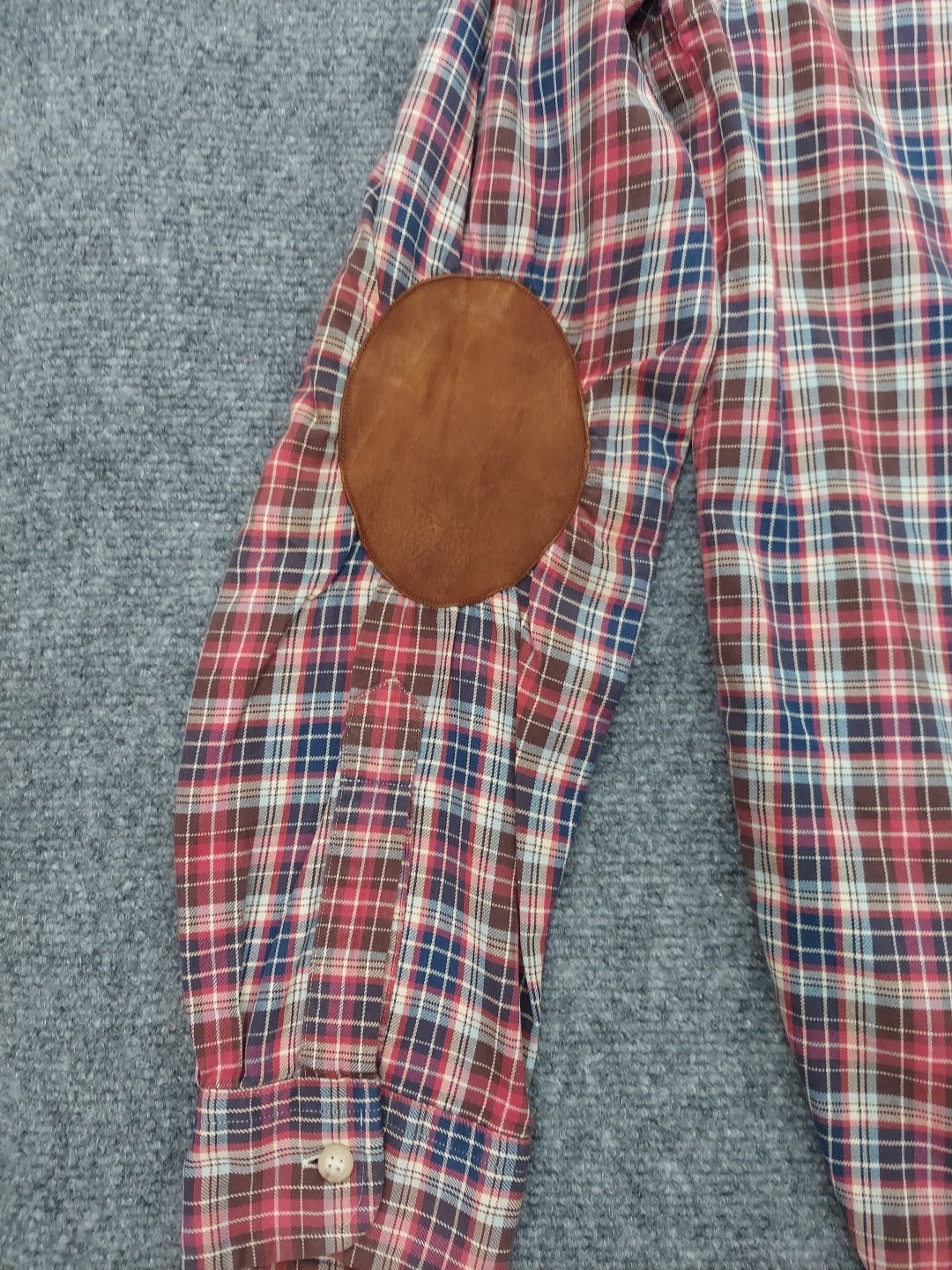 Vtg Ralph Lauren Flannel Shirt Mens Large Red Plaid Elbow Patches Button Down