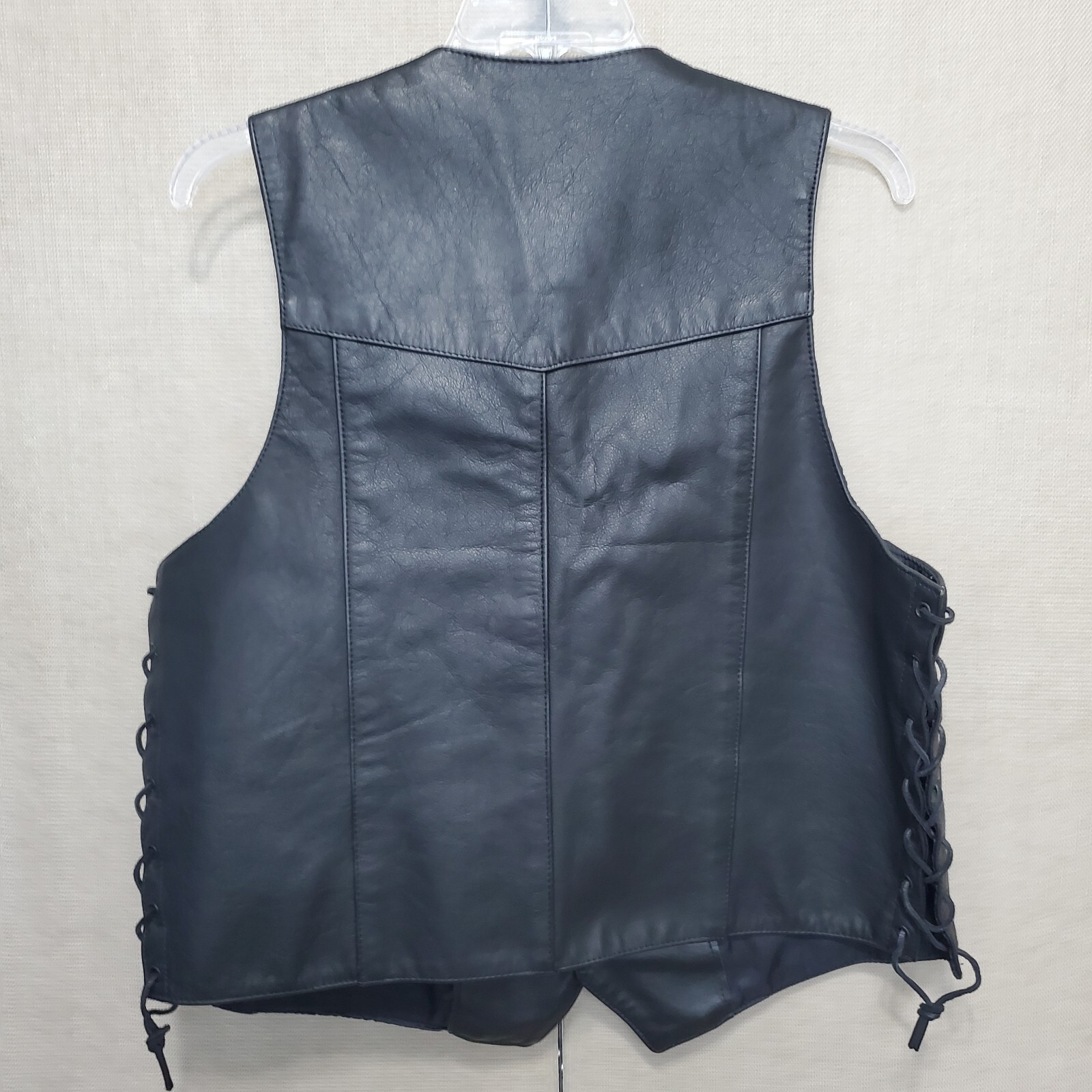 Hillside Leather Black Snap-Up Lace-Up Sides Biker Vest Size 50 2XL Inner Pocket