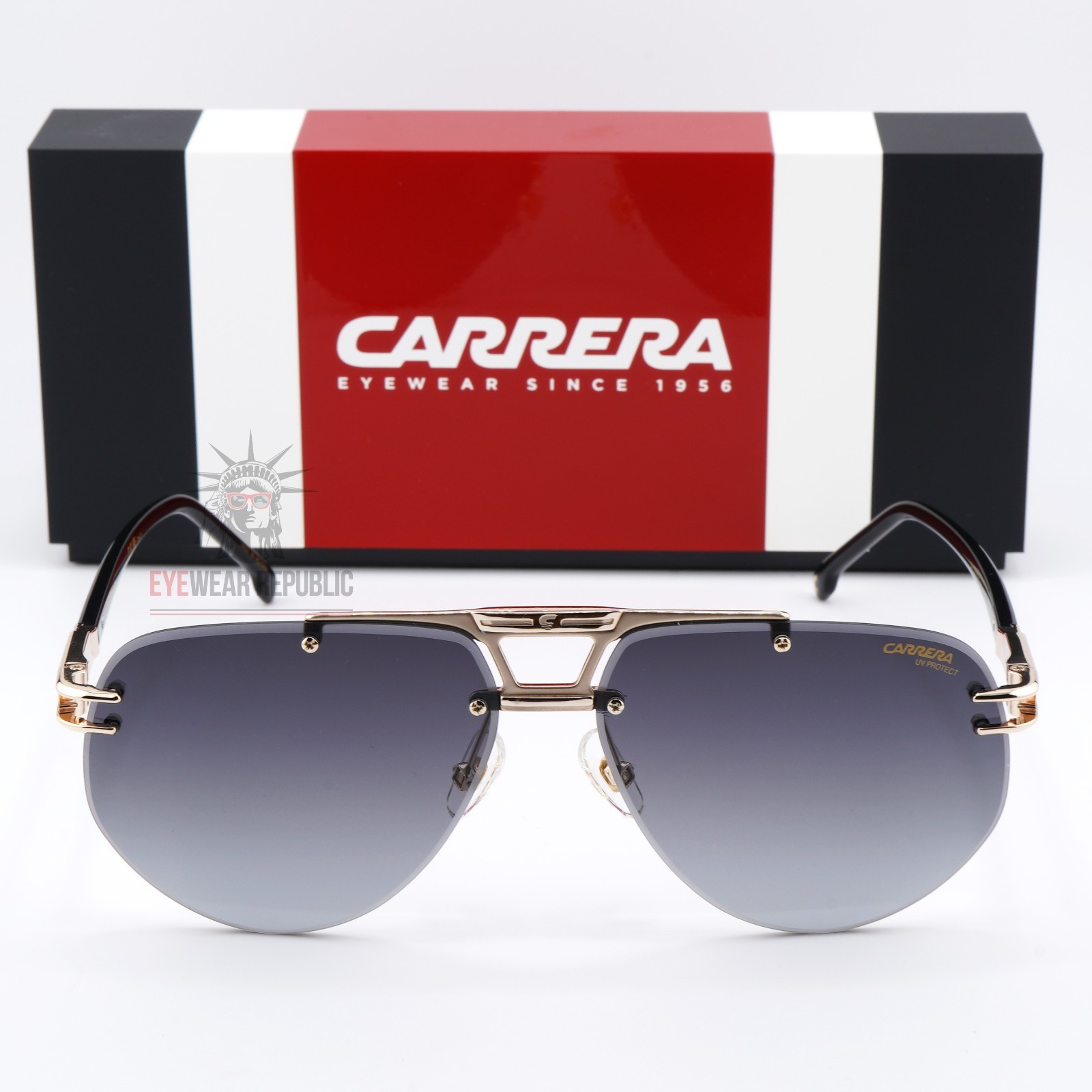 New Carrera Sunglasses 1087/S RHL Men Aviator Rimless Gold Black / Grey Gradient