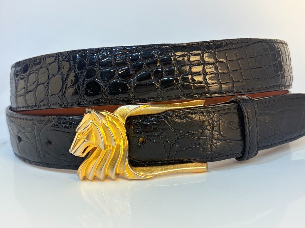 Rick Cameron Sterling Silver .925 Wolf Vermeil Belt Buckle Genuine Alligator 36