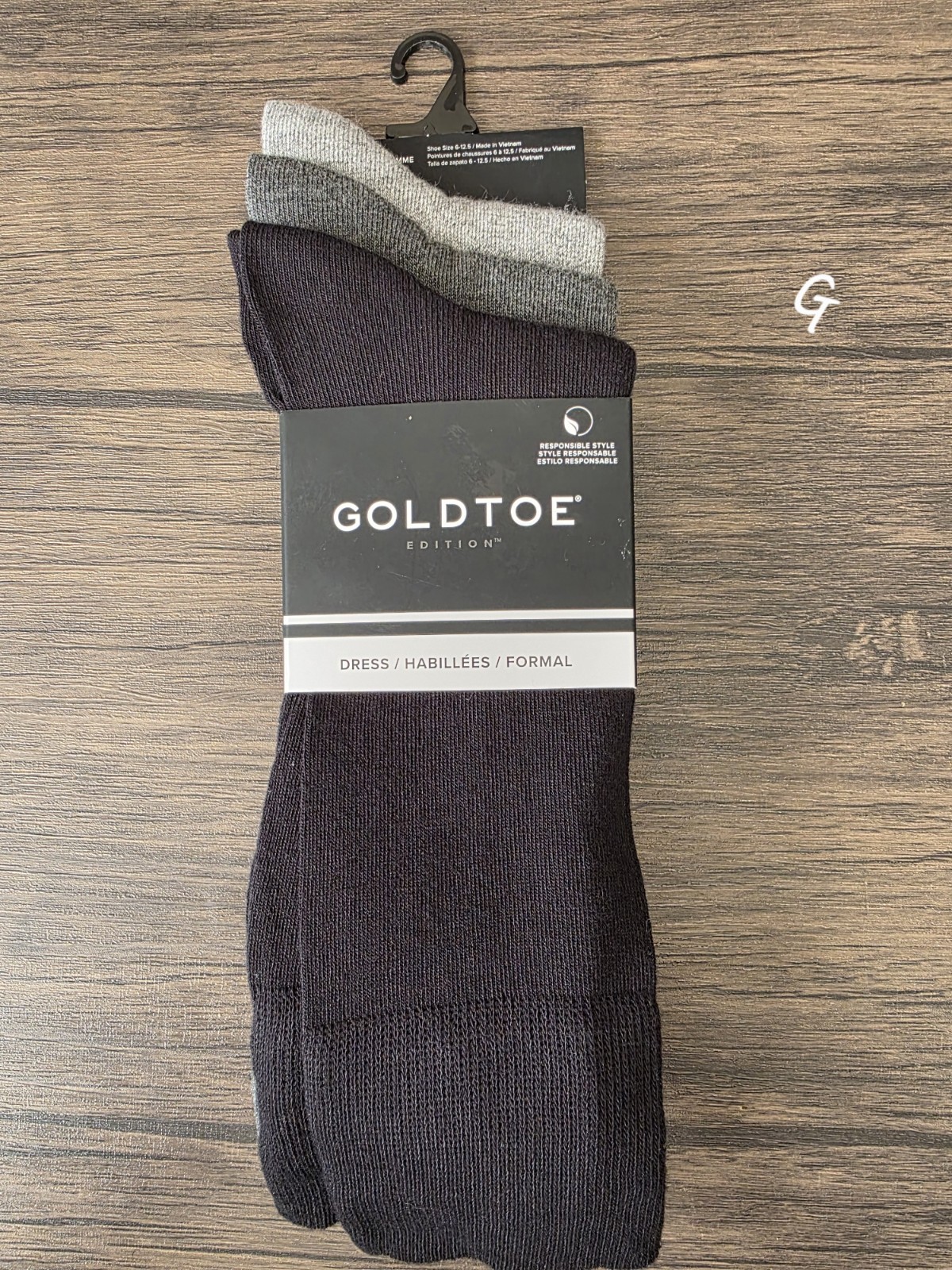 GOLD TOE Edition 3 Pairs Dress Socks , Solid Black / Grey Mens Crew Sz 6-12.5