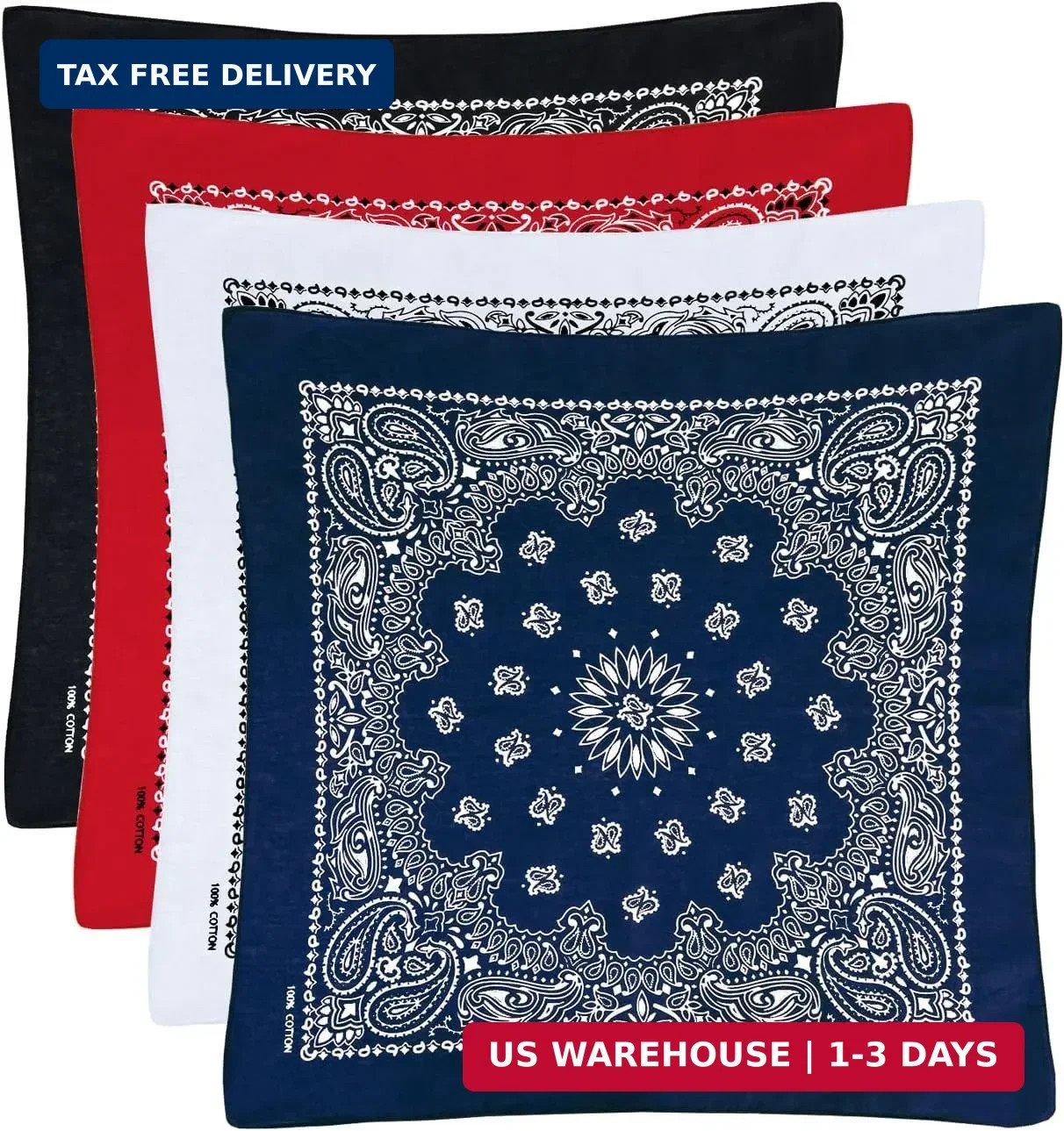 Bycc Bynn Large 27×27 Inch Bandana – 4 Pack 100% Cotton Bandanas for Men & Women