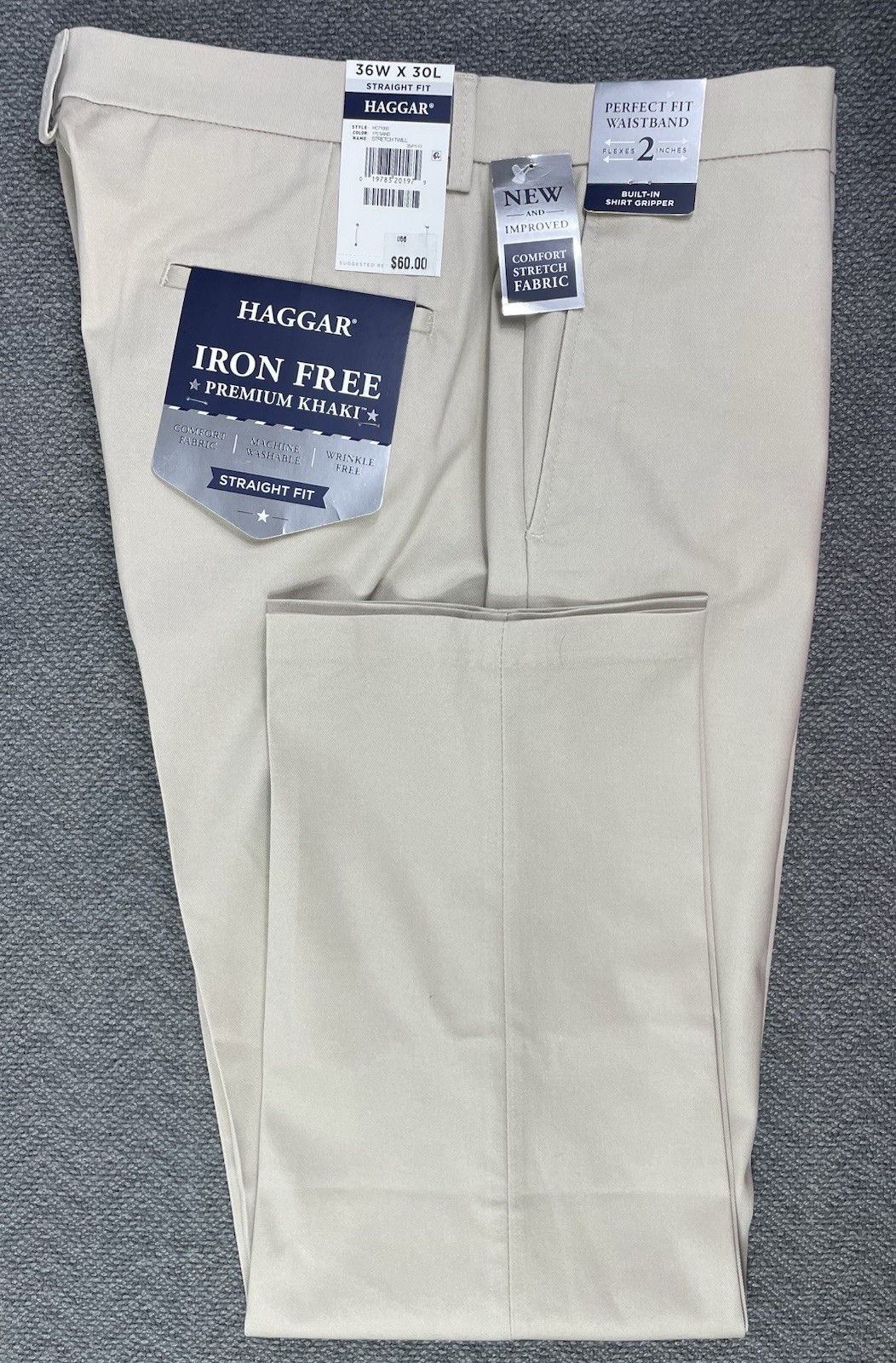Haggar Men’s Straight Fit Iron Free Premium Khakis SAND 36×30 True To Size NWT