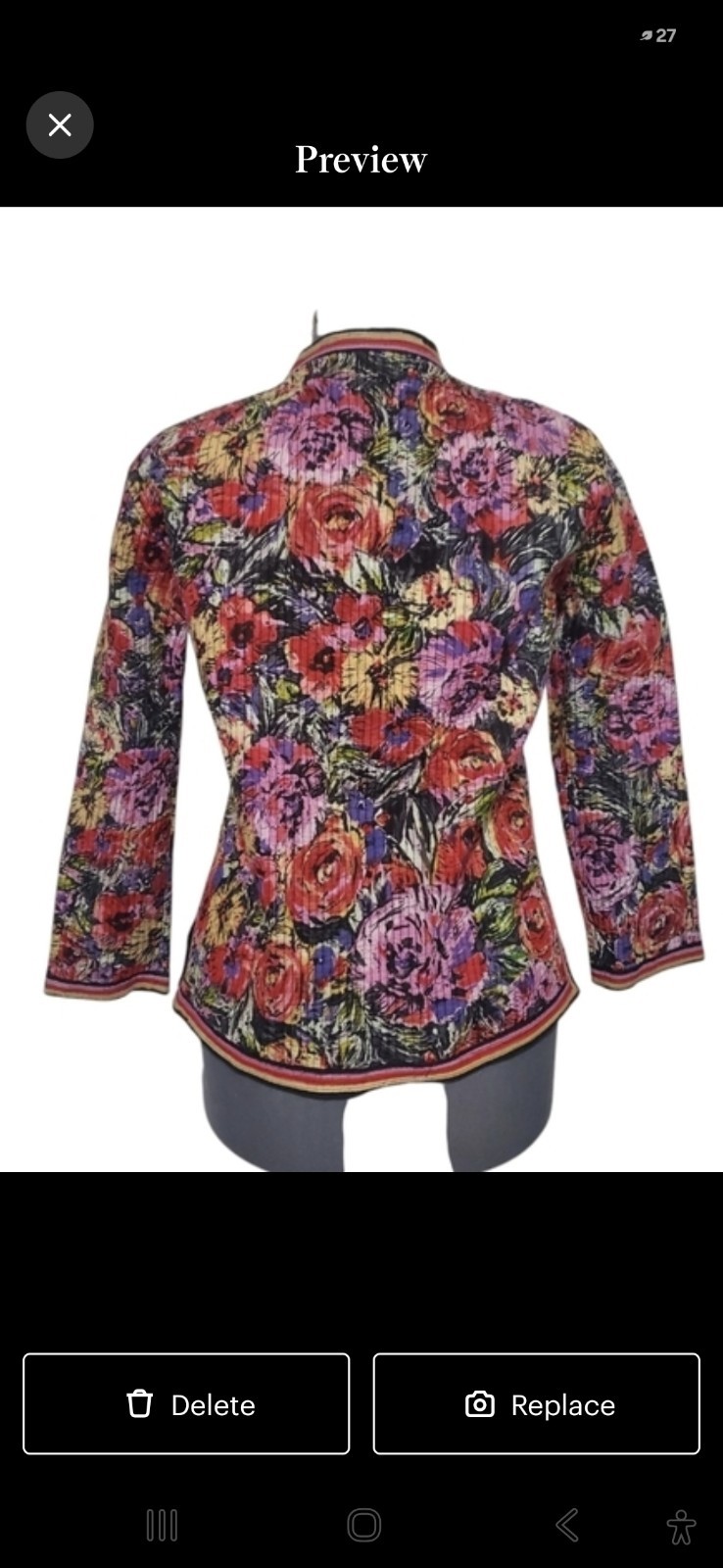 L’IND Women’s Quilted Floral Jacket Medium Mandarin Collar Frog Closure Boho Art
