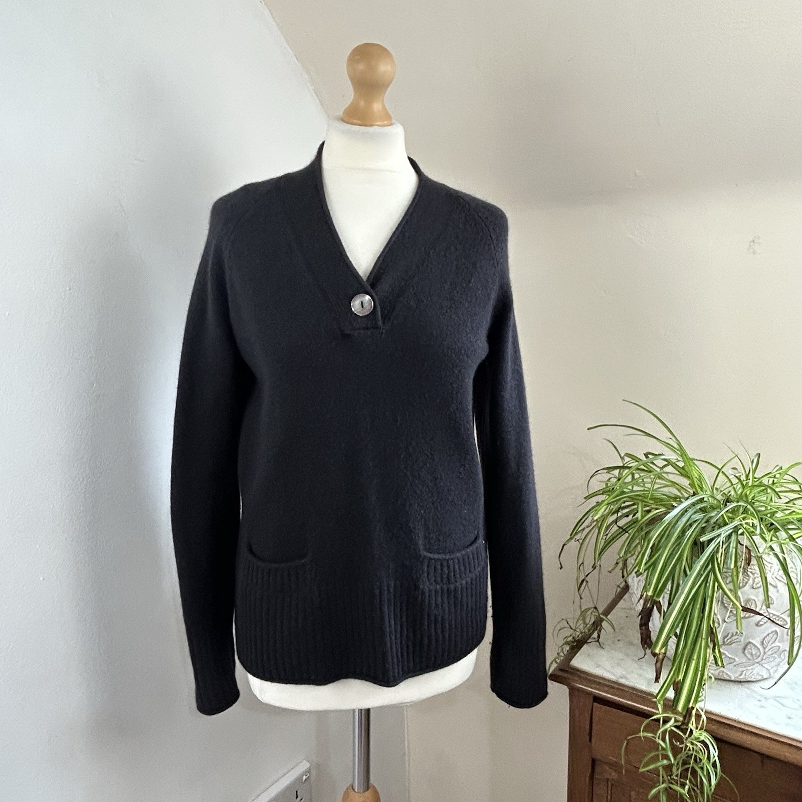 Apanage Wool Alpaca Black Jumper Size 14 Knit Pullover Button Casual