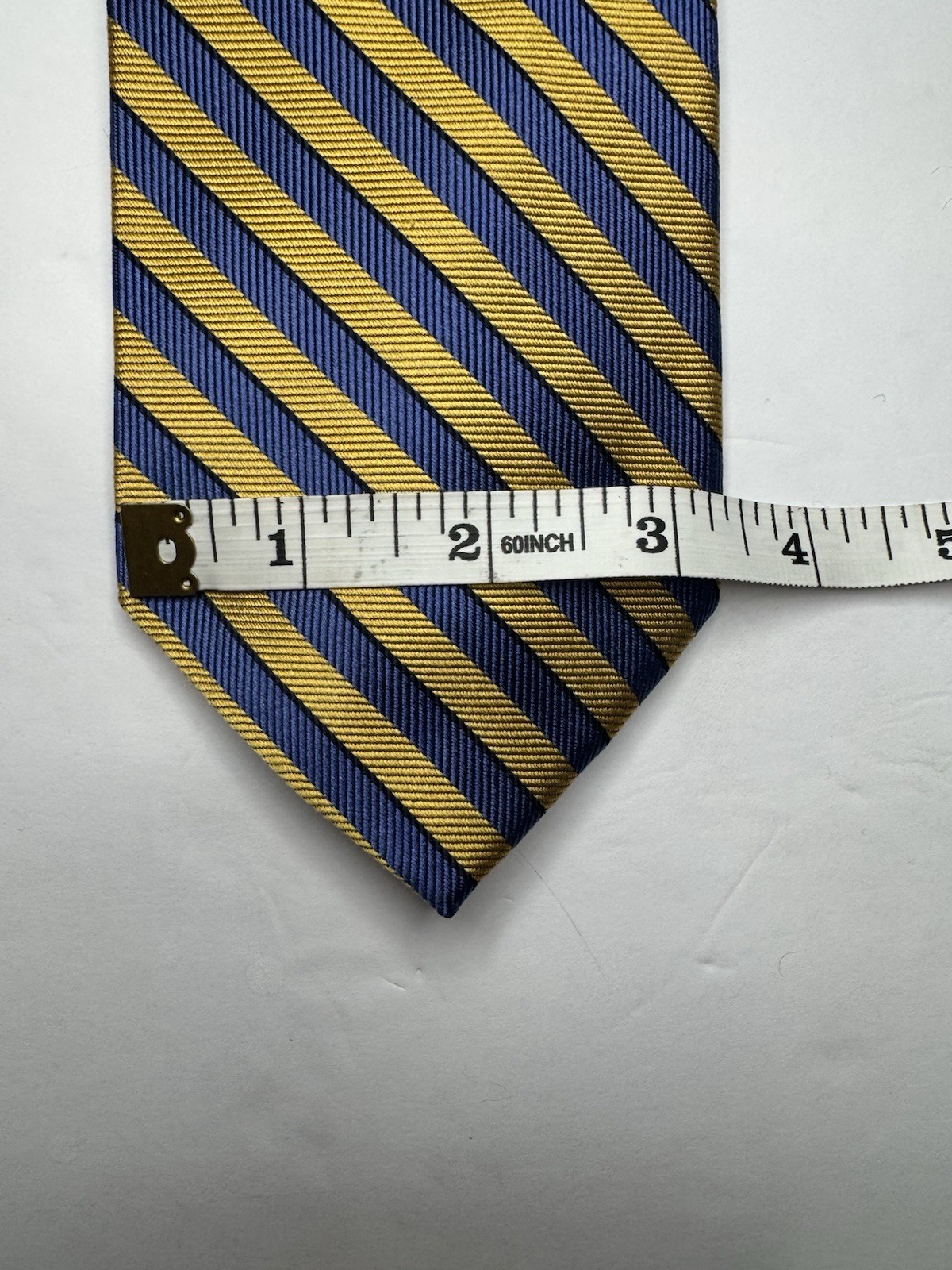 Lands’ End Men’s Necktie 100% Silk Striped Blue Gold Repp Handsewn USA 3.25″