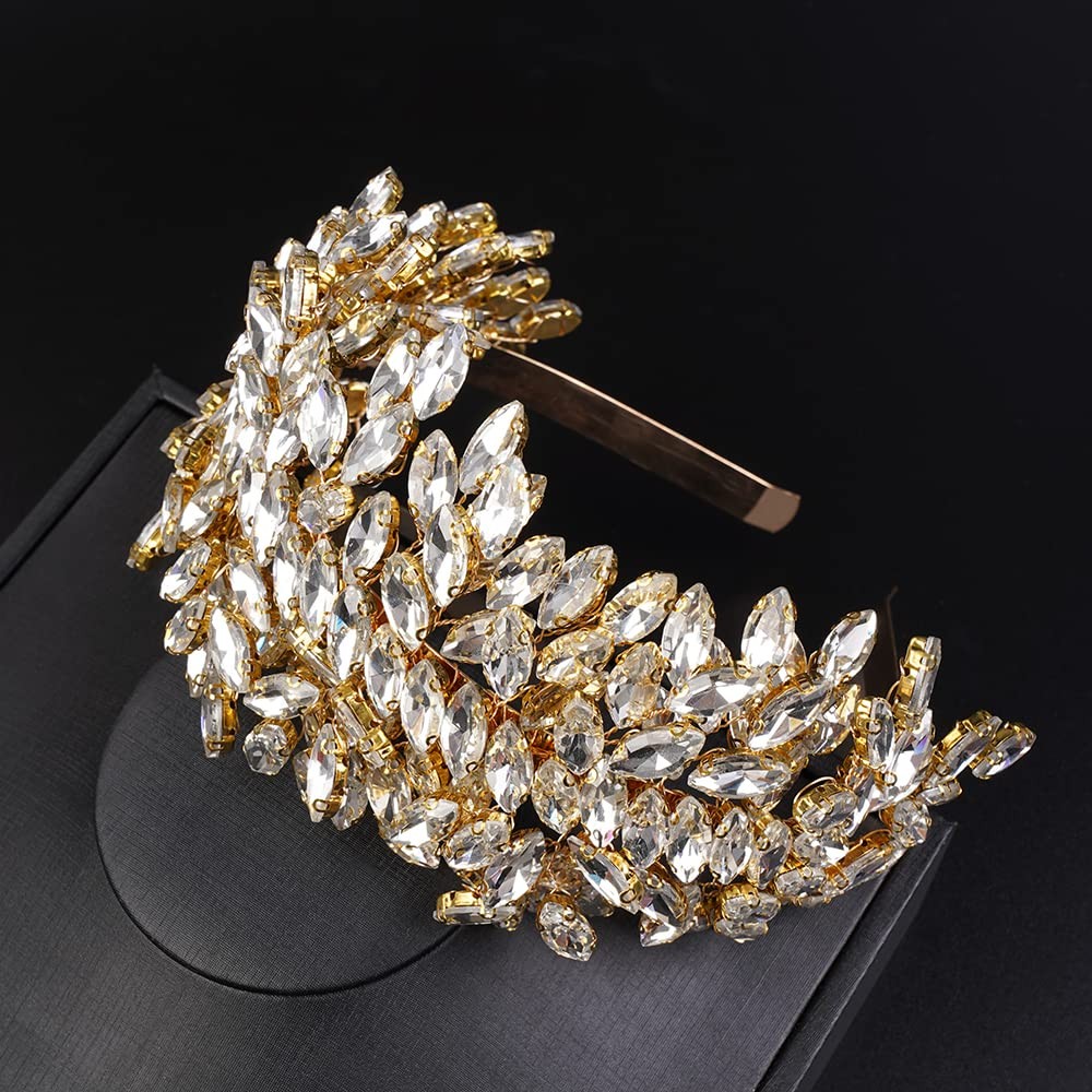 Crystal Bridal Headband Tiara 13cm Diameter Gold – Handmade Wedding Hair