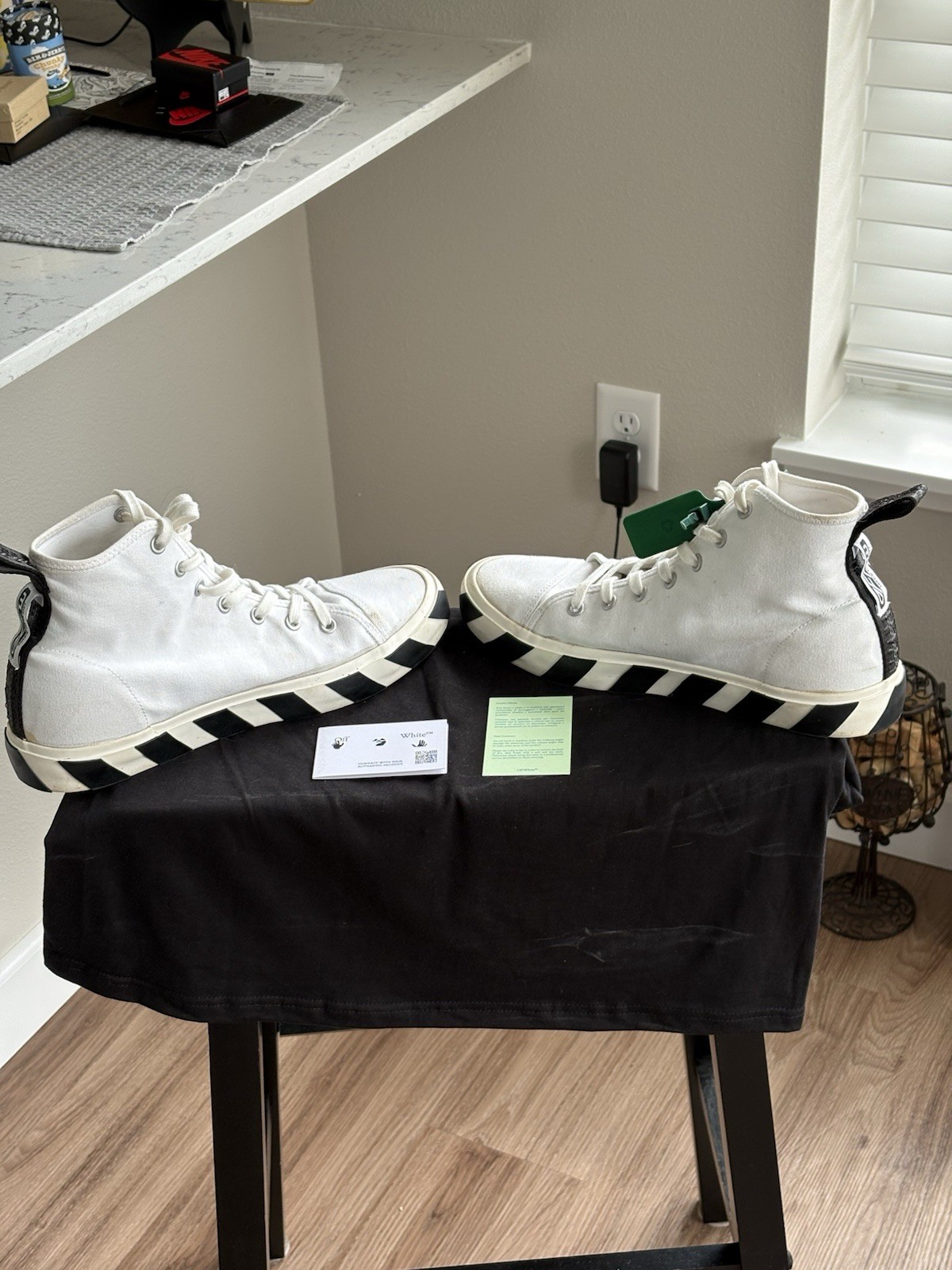 Off-White Vulcanized High Top Canvas Sneakers White Black EU 45 US 12 w/ Box Zip