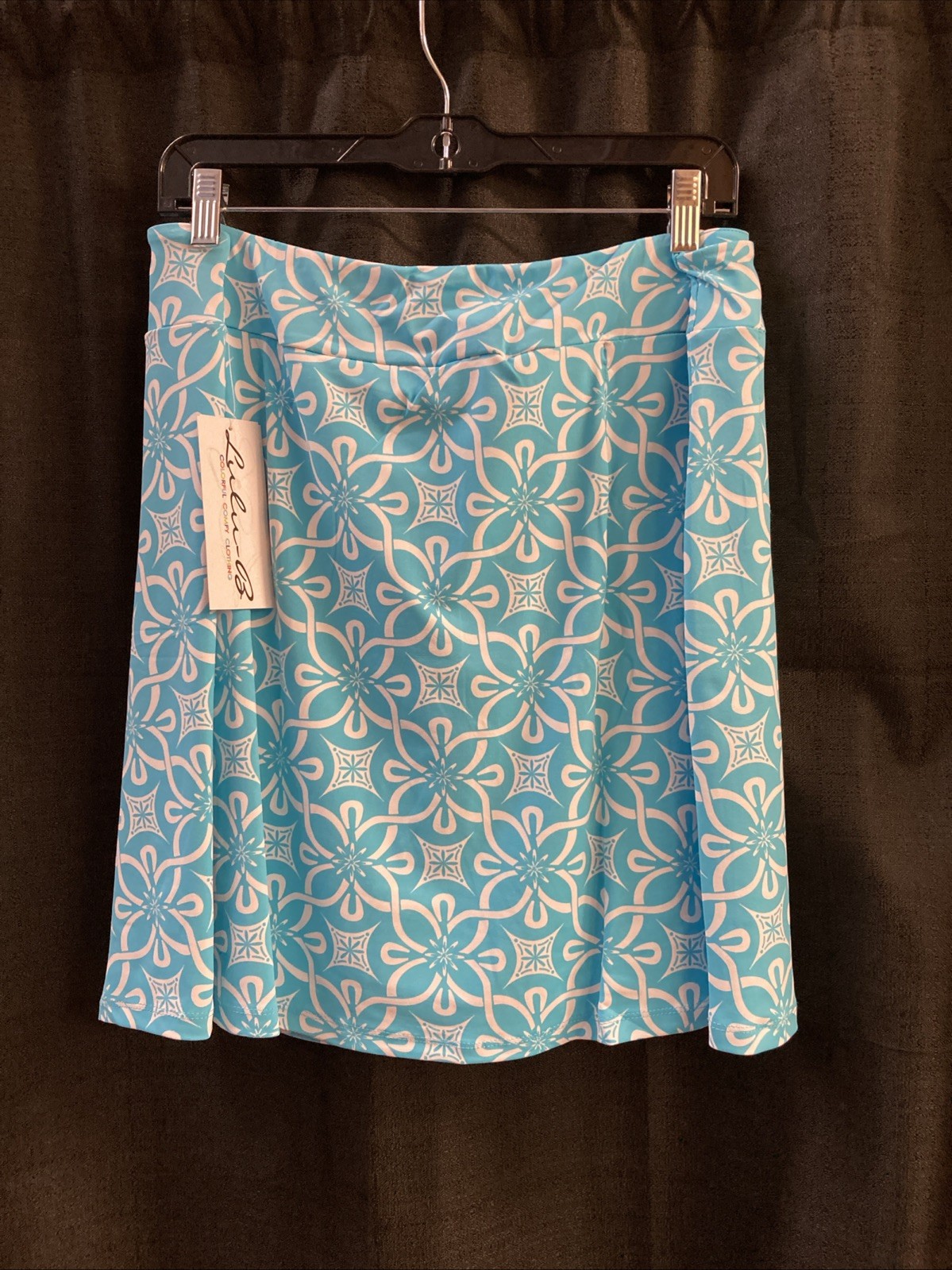 Lulu B 1X Skort Zippered Thigh Slit Two Zip Pockets Light Blue White UPF 50