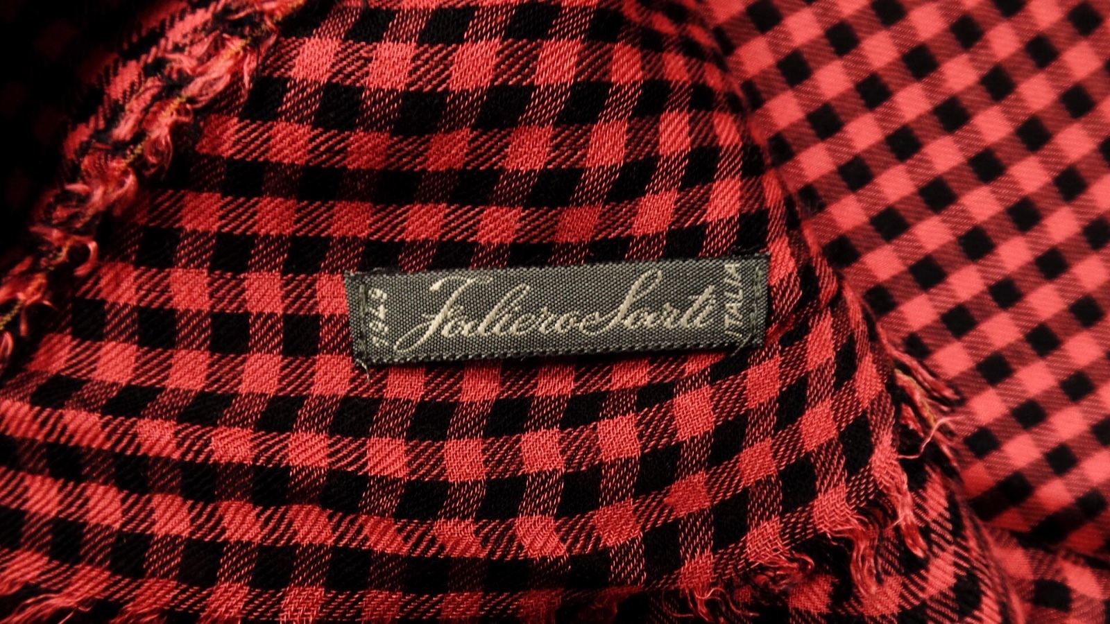 Faliero Sarti Scarf Black Red Check 78 inches by 60 inches