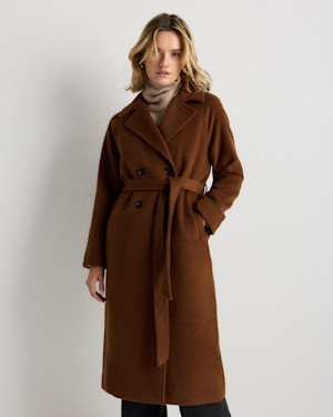 Quince Women Camel Hair Double-Breasted Long Wrap Coat Brown M
