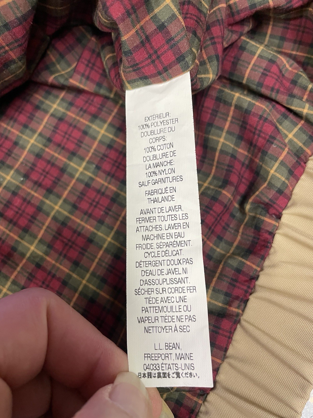 LL Bean Men Tan H2Off Full Zip Warm Up Jacket Plaid Flannel Lined Preppy XL Tall