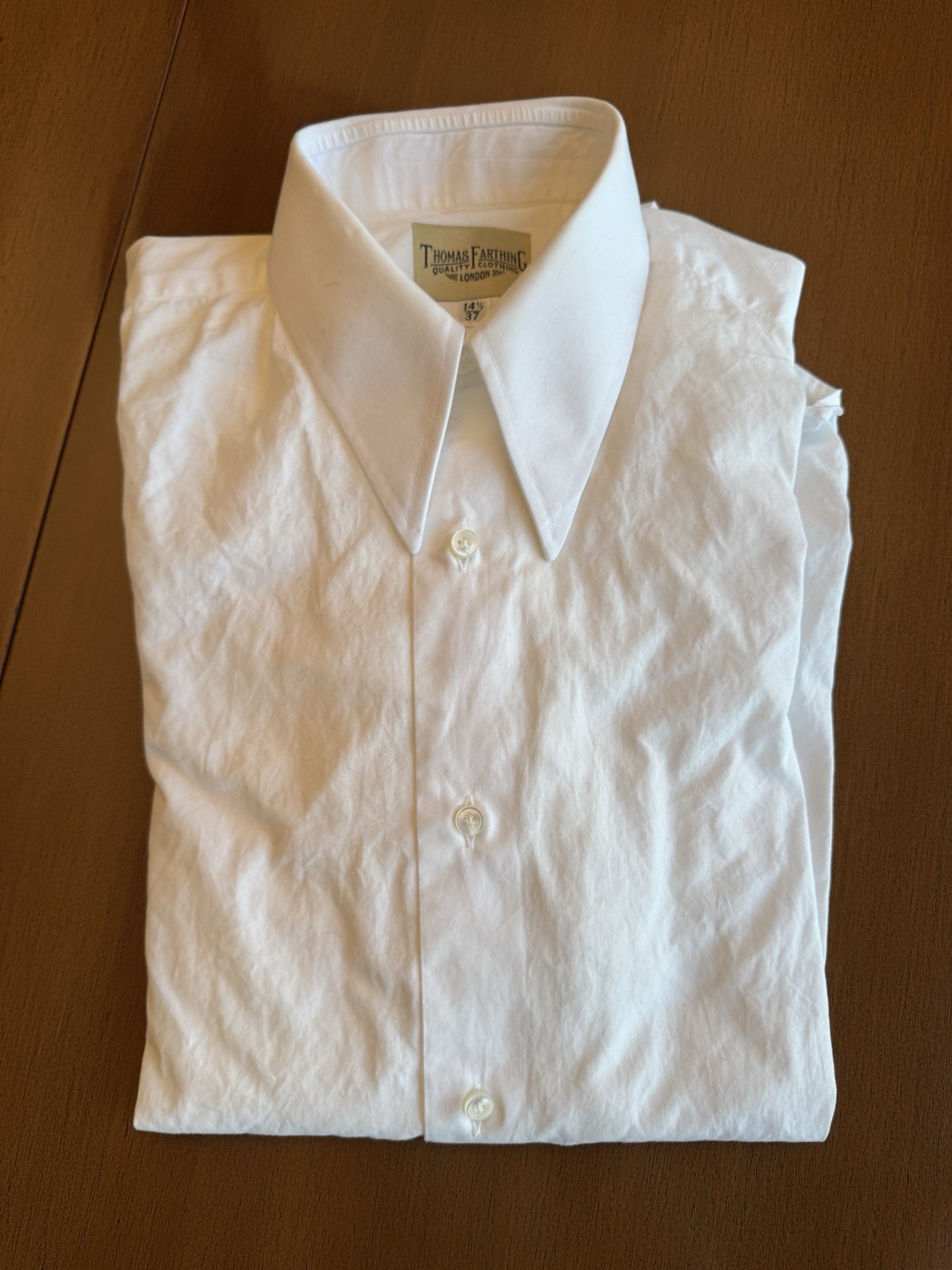Thomas Farthing Men 14.5 White Cotton Spearpoint Collar French Cuff Dress Shirt