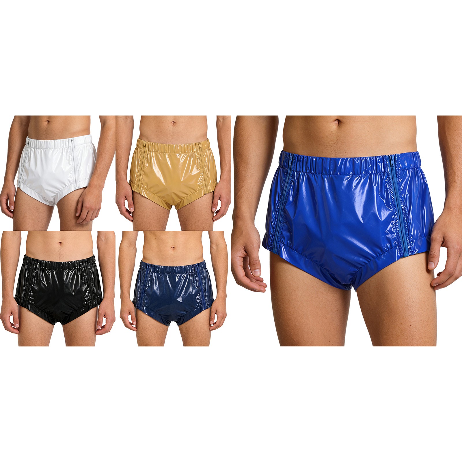 Mens Adult Incontinence Pants Zipper Front Pvc Wet Look Special Needs Clothing