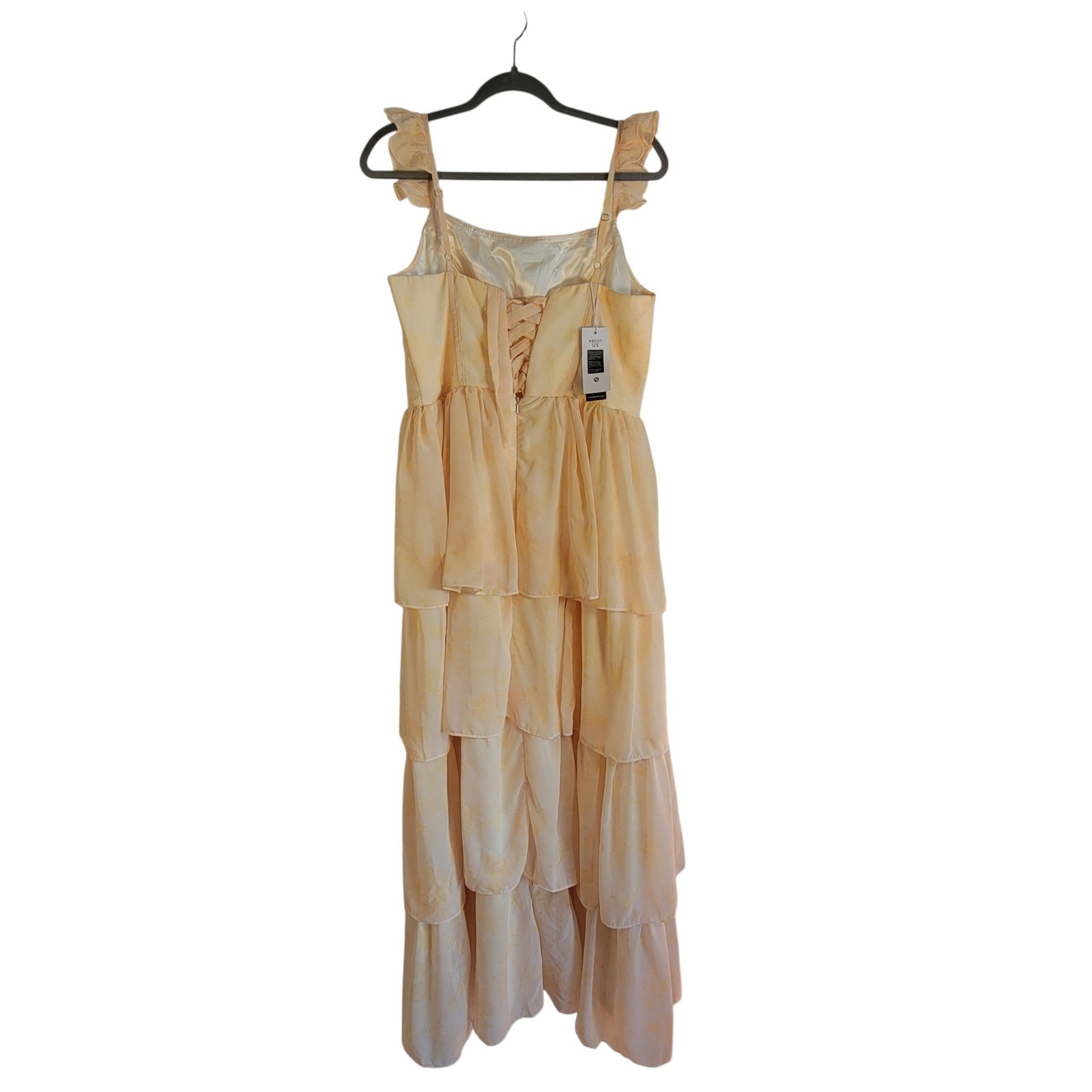 Ao Yan Butter Yellow Tiered Ruffled Maxi Formal Dress Prom Gown NWT Size S
