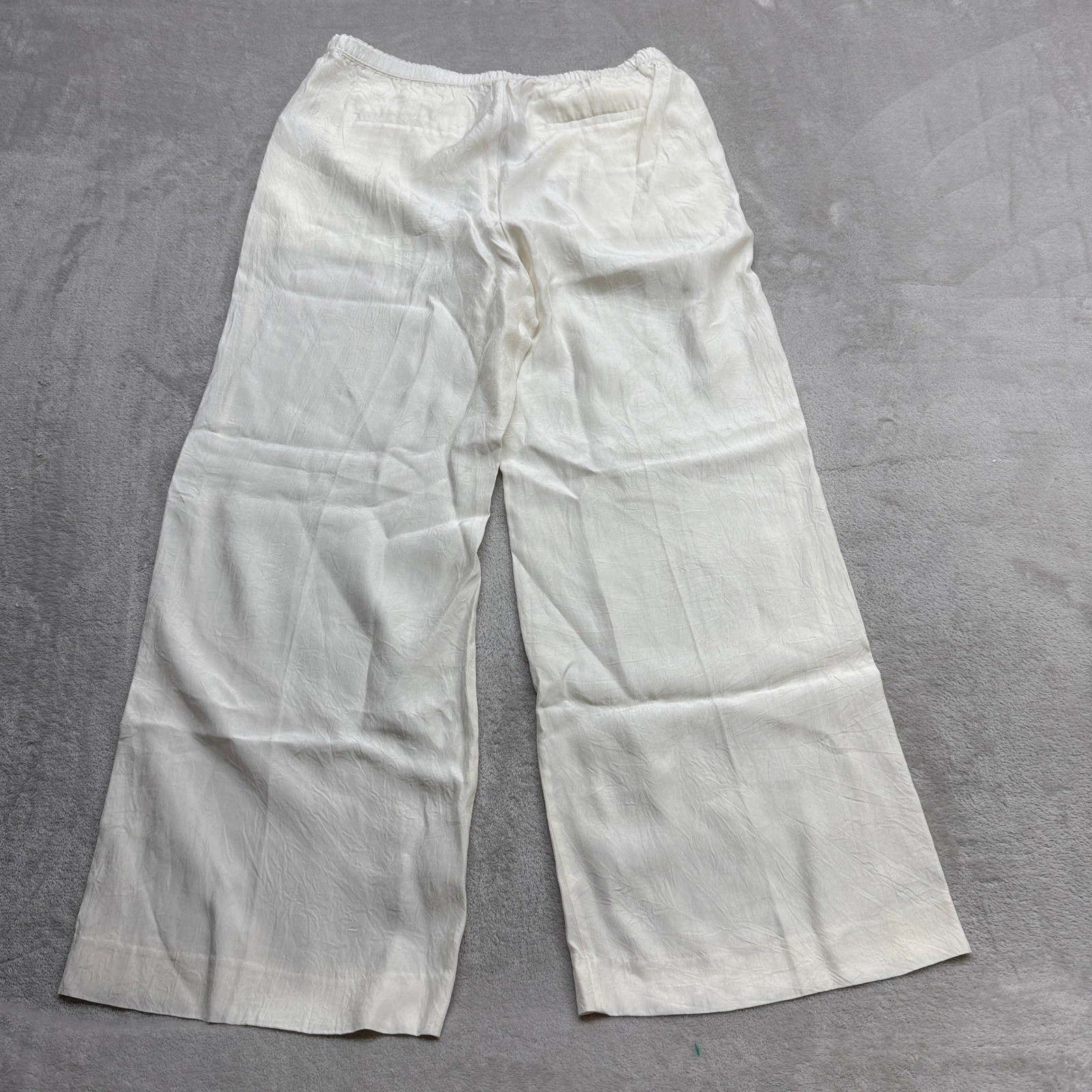 J.Crew Wide Leg Pants Women Medium Ivory Cupro Elastic Waist Summer Chic Resort